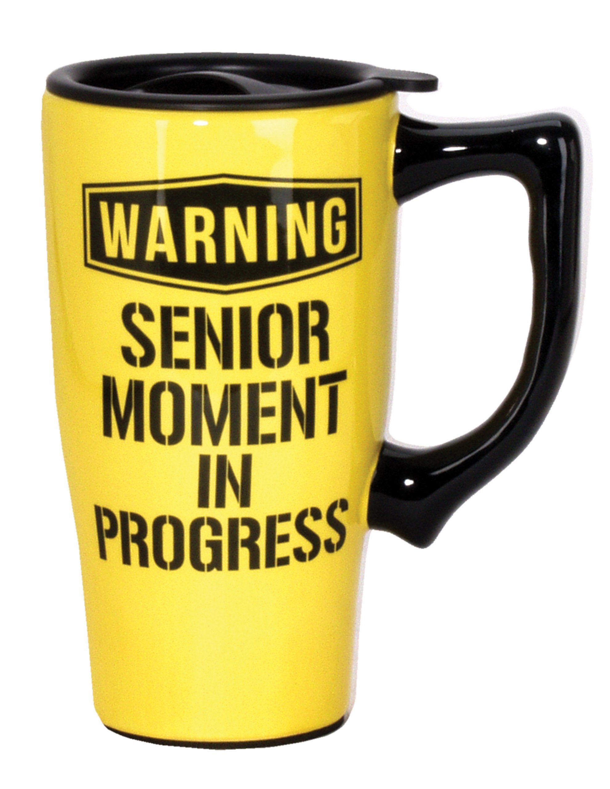 Spoontiques - Ceramic Travel Mugs - Senior Moment Cup - Hot or Cold Beverages - Gift for Coffee Lovers