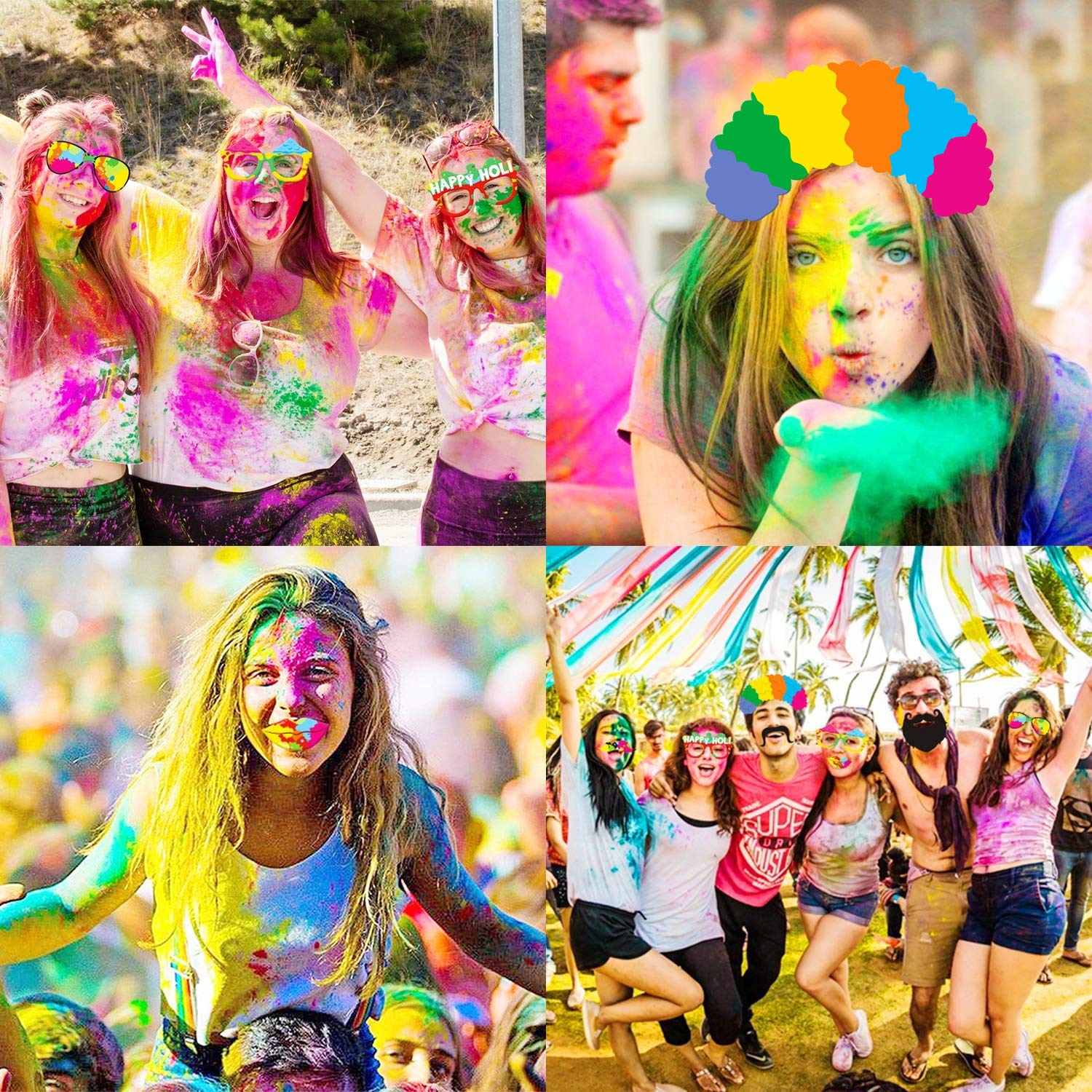 Zyozique Holi Festival Photo Props Happy Spring Indian Color Festival Photo Booths, Holi Bollywood Party Supplies, 27 PCS