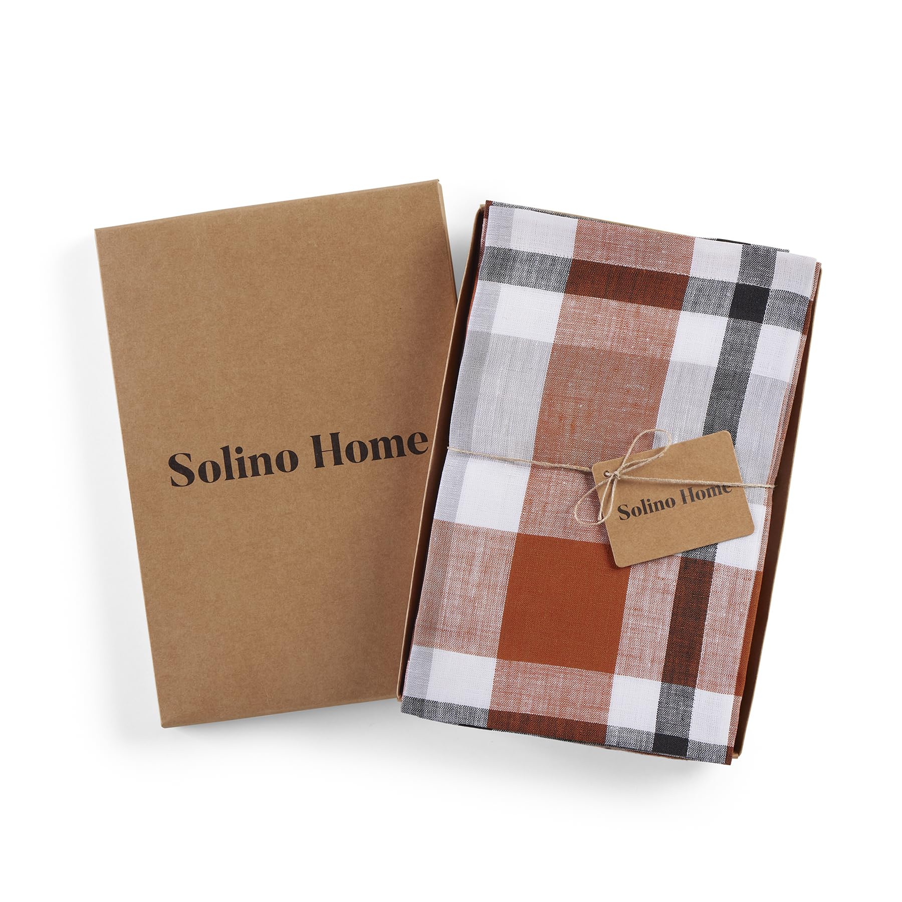 Solino Home Plaid Linen Dinner Napkins 20 X 20 Inch - 100% Pure Linen Cinnamon Fall Buffalo Check Cloth Napkins Set Of 4 - Handc