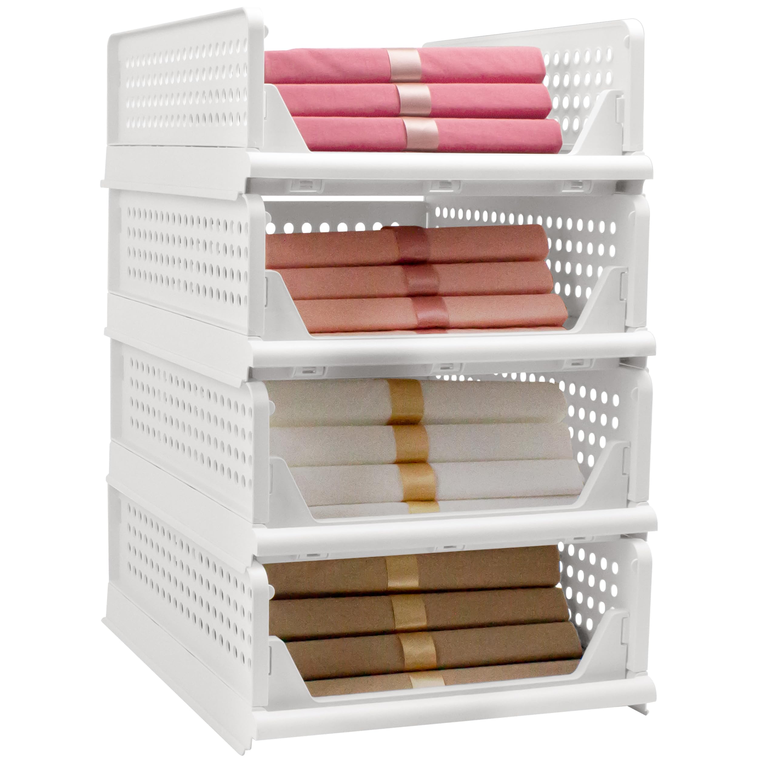 Stackable Foldable Storage Baskets, Folding Storage Bins, Closet Organizers and Plastic Drawer Shelf Storage Container for Wardr