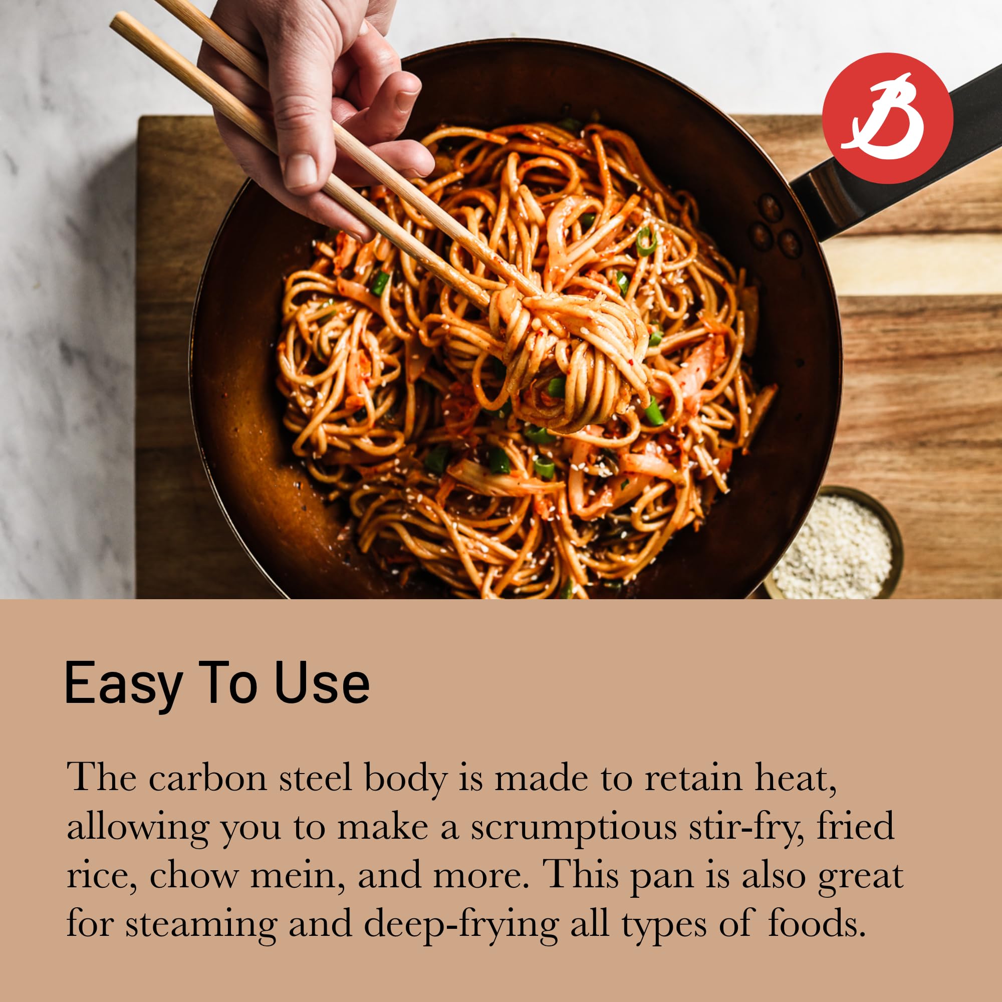 De Buyer Mineral B Carbon Steel Wok Pan - 11    - Ideal For Steaming, Stir Frying & Deep Frying - Naturally Nonstick - Made In F