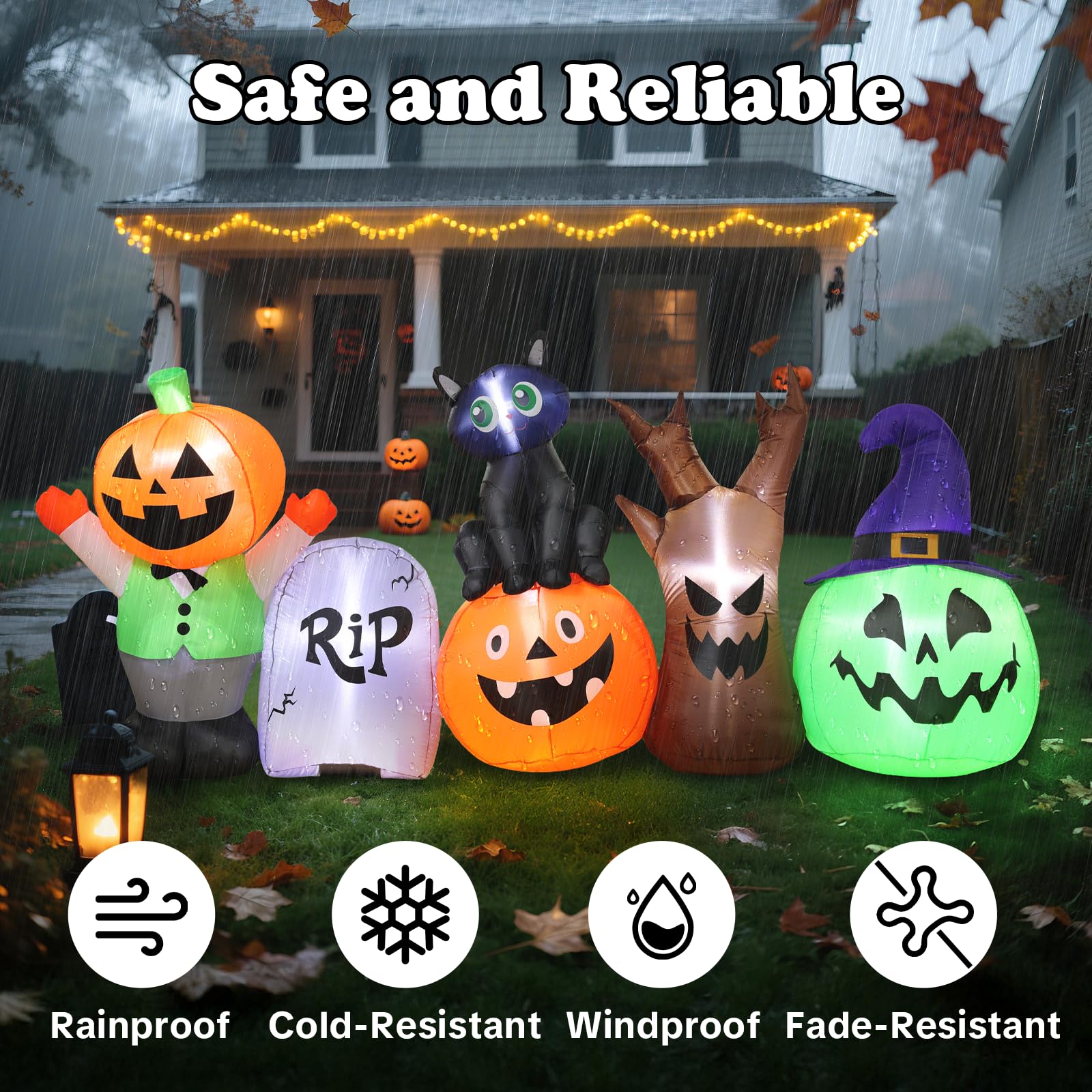 Halloween Inflatables Outdoor Decoration, 8.5ft Pumpkin/Tombstone/Black Cat/Ghost Tree, Cute Blow Up Yard Decor, for Outside Gar