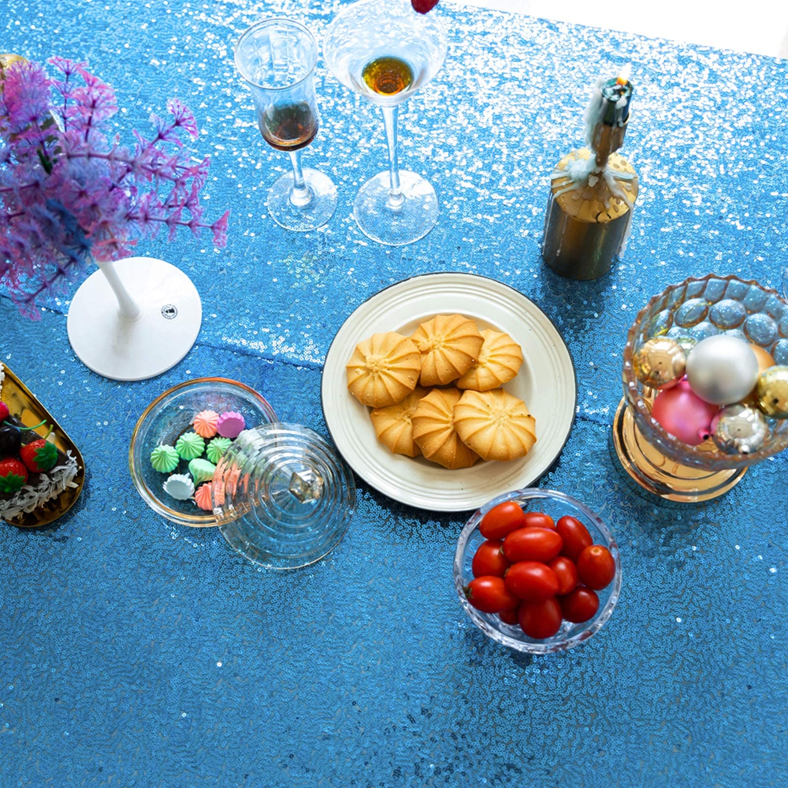 Jyflzq Baby Blue Sequin Tablecloth 120 Round Sparkly Drape Table Cloths Table Cover Overlay For Wedding Birthday Party Baby Brid
