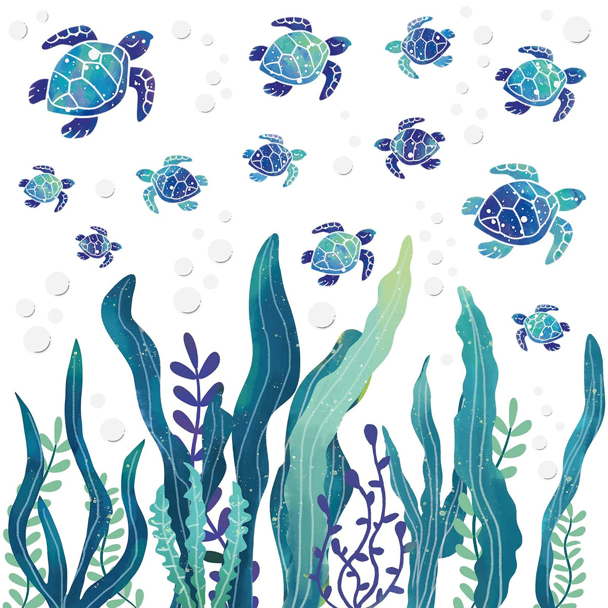 Sea Turtle Wall Decals 3D Ocean Grass Seaweed Stickers Under The Sea Wall Decals Decor Bubbles Peel And Stick Removable Vinyl Un