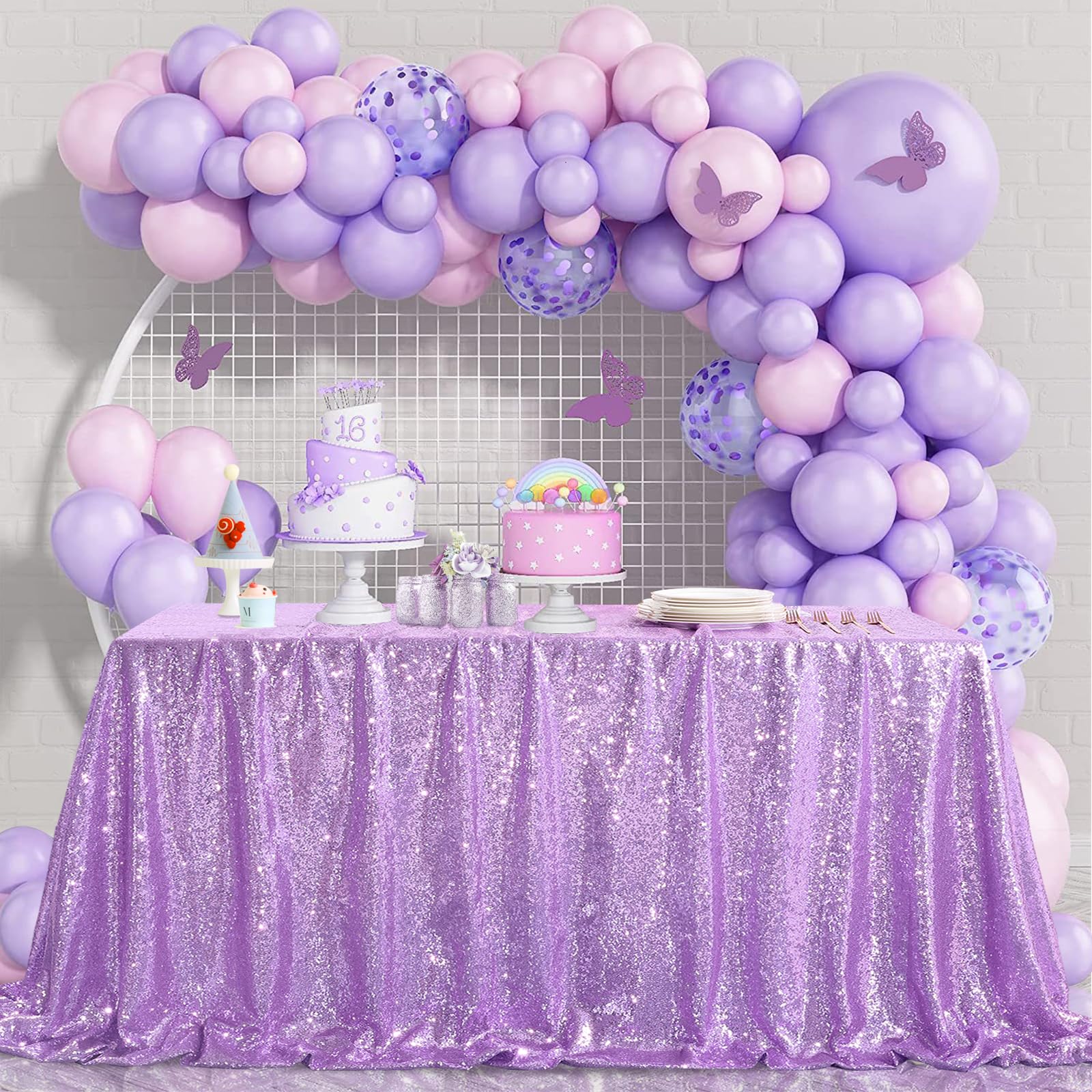 B-COOL Lavender Sequin Tablecloth Lilac Wedding Party Sequin Tablecloth Classy and Elegant Tablecloth for Romantic Event or Banq