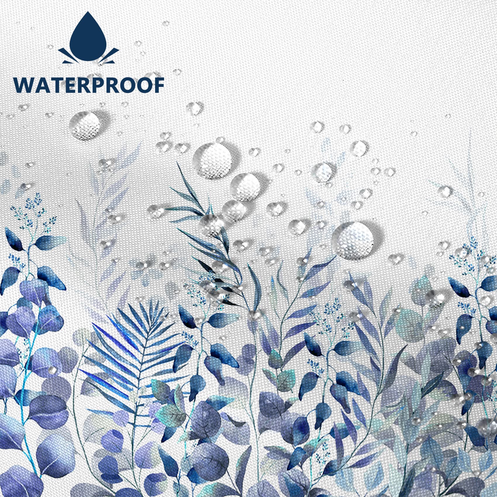 Awert Shower Curtain Plants For Bathroom,Waterproof Quick-Drying Blue Leaves Shower Curtain Set With Hooks 72X84 Inch