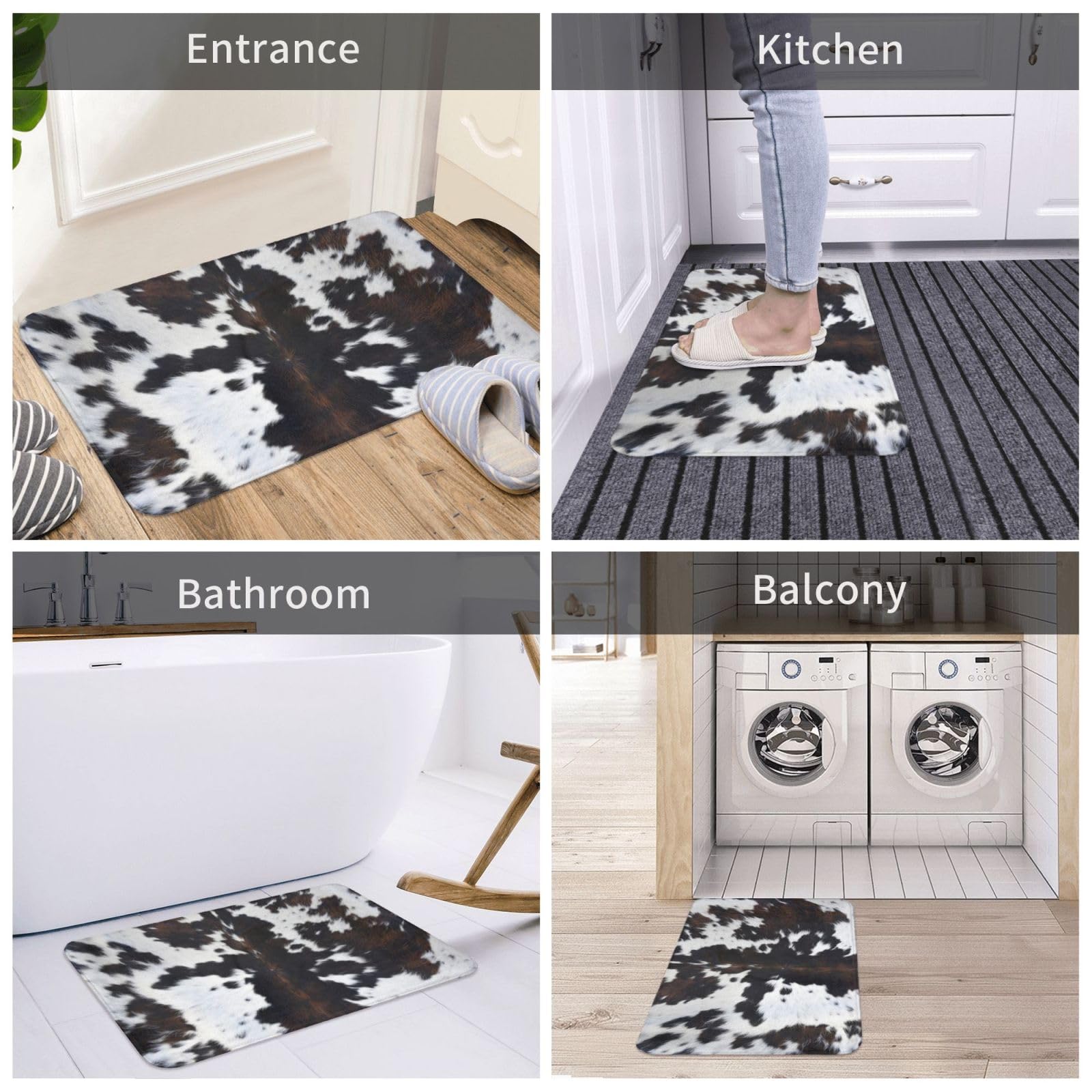 Western Cowhide Cow Print Bath Mats Bathroom Decor, Soft Absorbent Cow Cowhide Bath Rug Non-Slip Floor Rug Carpets For Kitchen B