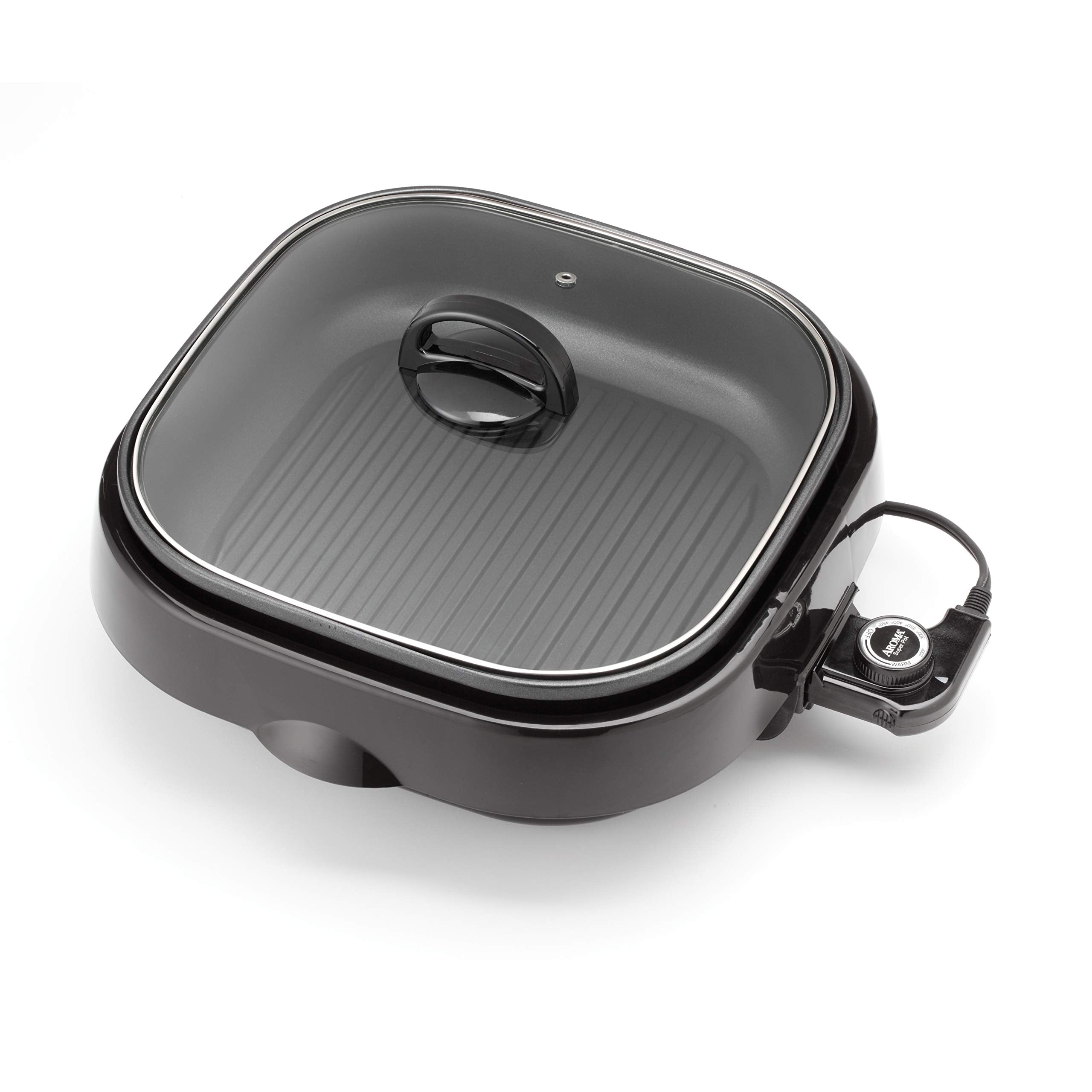 Aroma Housewares Asp-218B Grillet 4Qt. 3-In-1 Cool-Touch Electric Indoor Grill Portable, Dishwasher Safe, With Nonstick Pan & Te