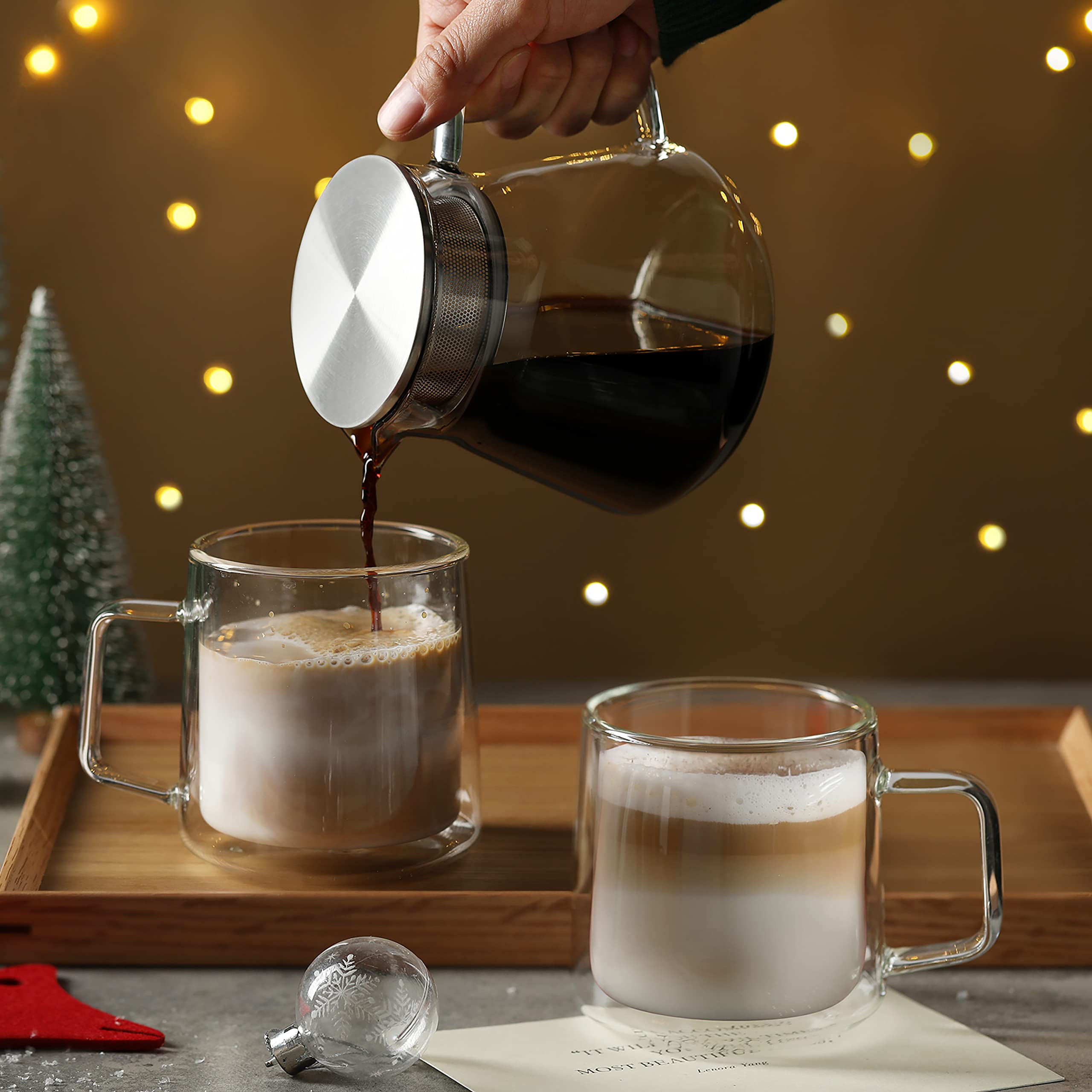 Cnglass 15.2Oz Glass Coffee Mugs,Double Wall Insulated Glass Mugs With Handle,Clear Espresso Mugs For Latte,Cappuccino,Tea Bag,S