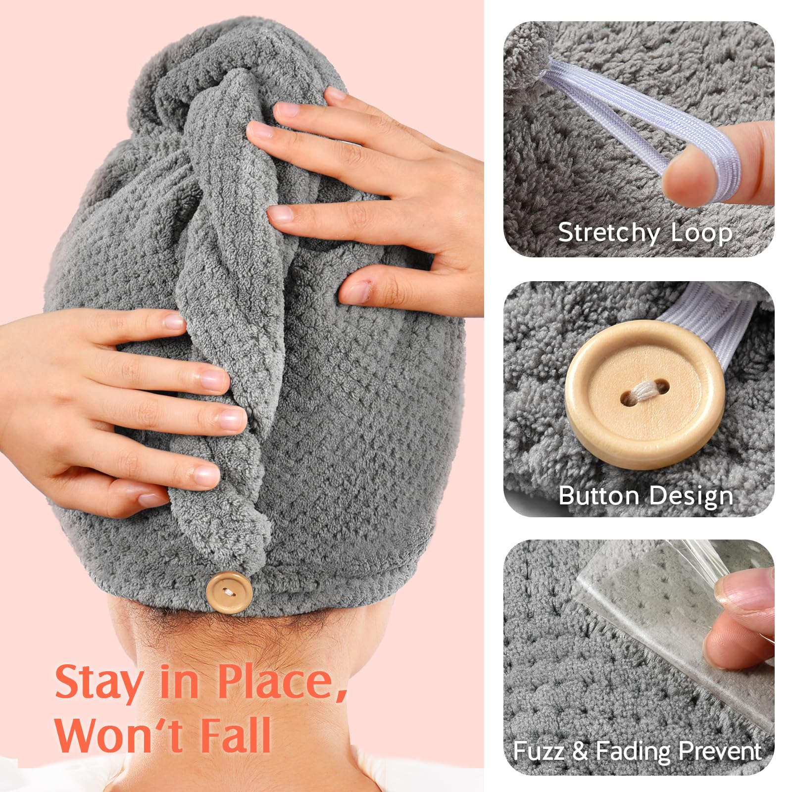 YFONG 2 Pack Microfiber Hair Towel Wrap for Women, Super Absorbent Quick Dry Hair Turban for All Hair Style Anti Frizz, Large Ha