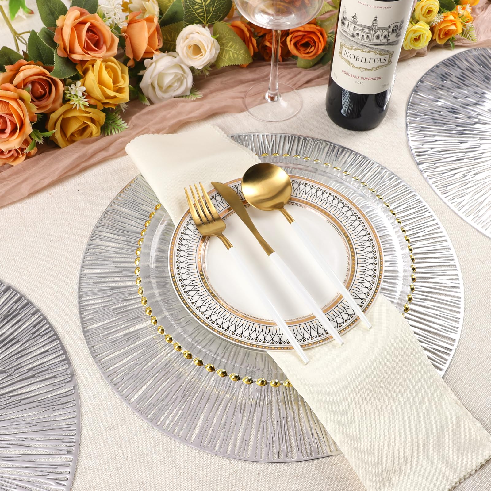 Evevda Placemats For Dining Table Set Of 6 Round Hollow Out Table Mats Pressed Metallic Vinyl Plastic Place Mats Table Decoratio