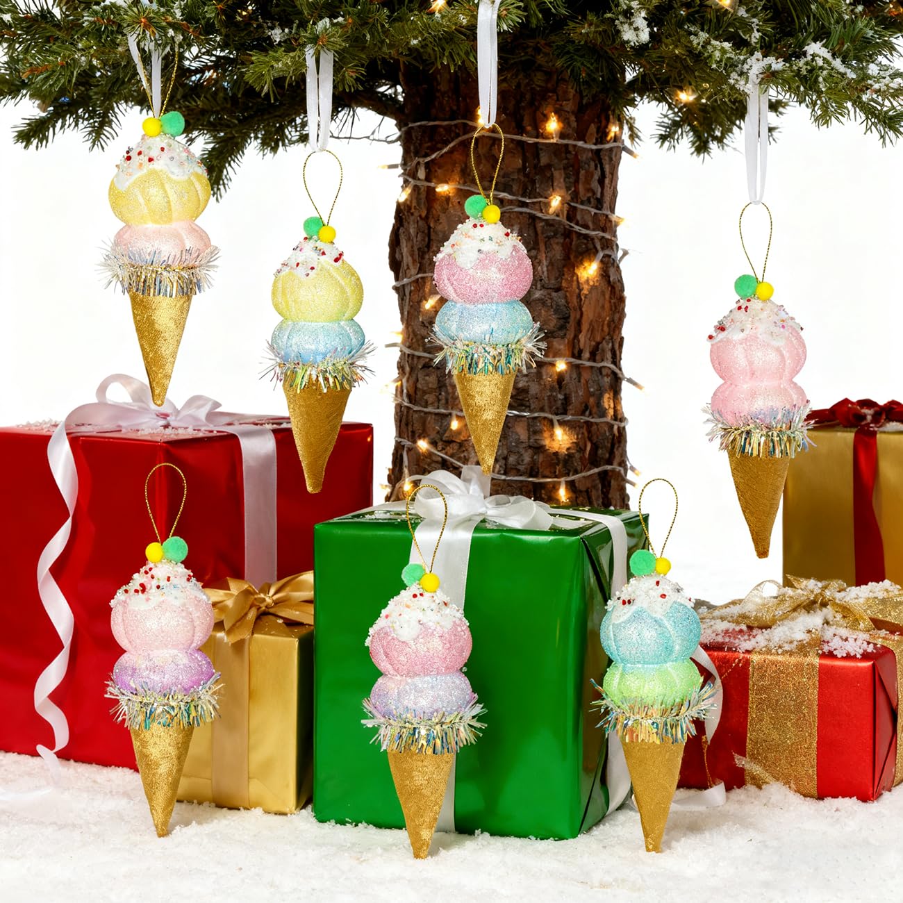 LANGXUN 6pcs Ice Cream Candy Land 2025 Xmas Birthday Party Suppiles Decoration, Hanging Candy Cane Christmas Tree D  cor, Christ