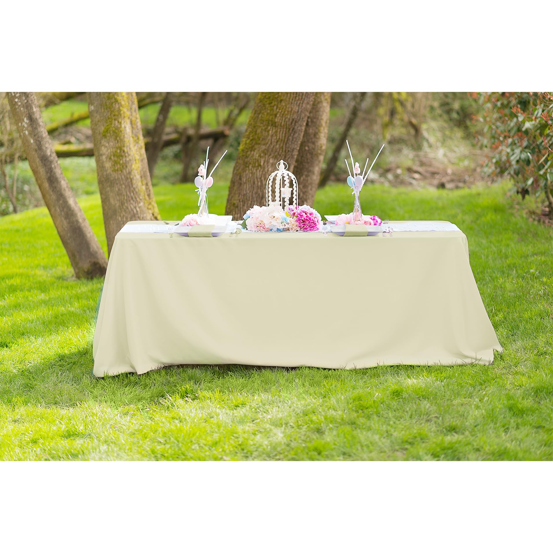 Ltc Linens 5-Pack Rectangular Tablecloths 90 In X 132 In With Rounded Corners - Beige Table Cloths For 6 Ft Rectangle Tables Flo