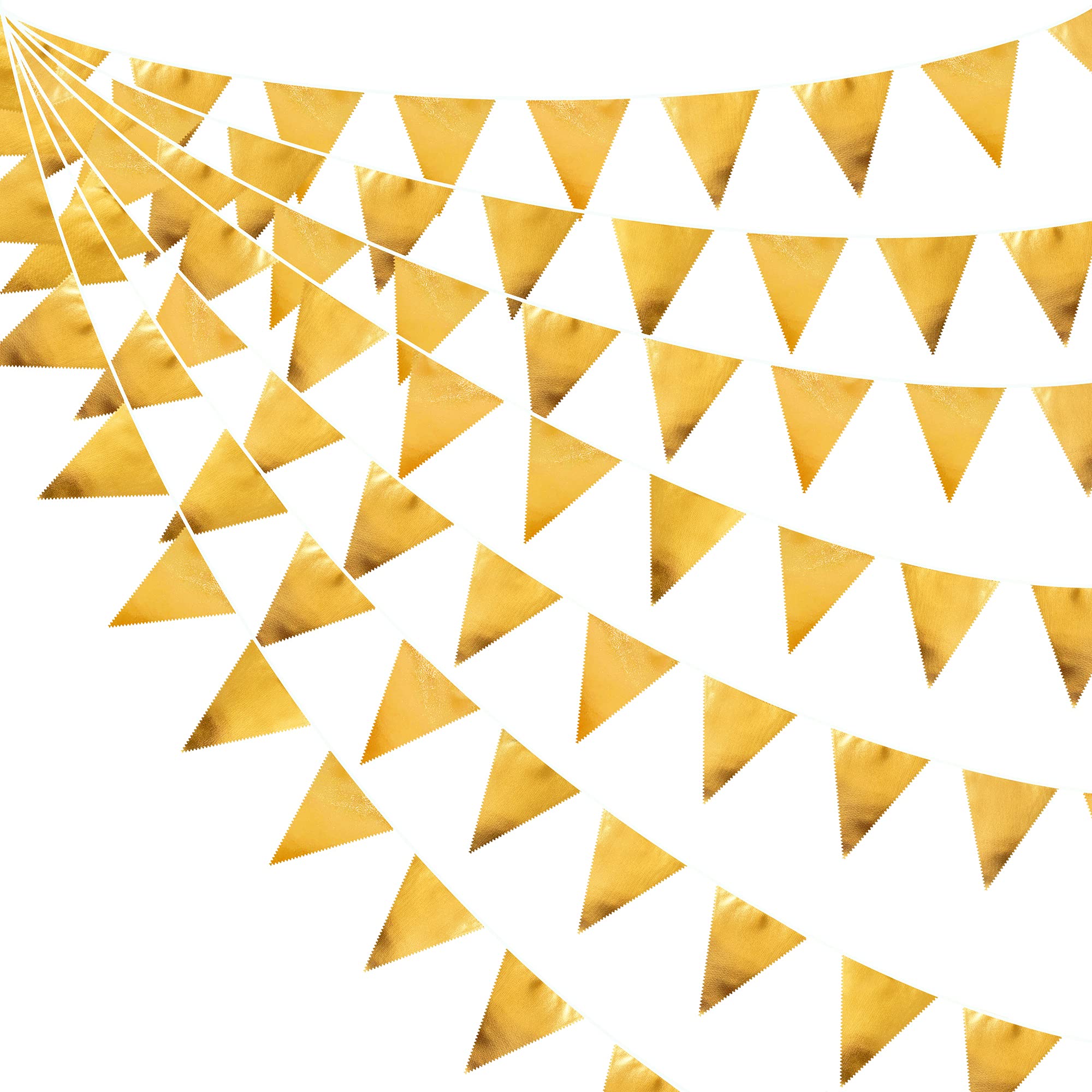 Gold Party Decorations Metallic Fabric Triangle Pennant Banner Gold Flag Bunting Garland For Graduation Birthday Wedding Anniver