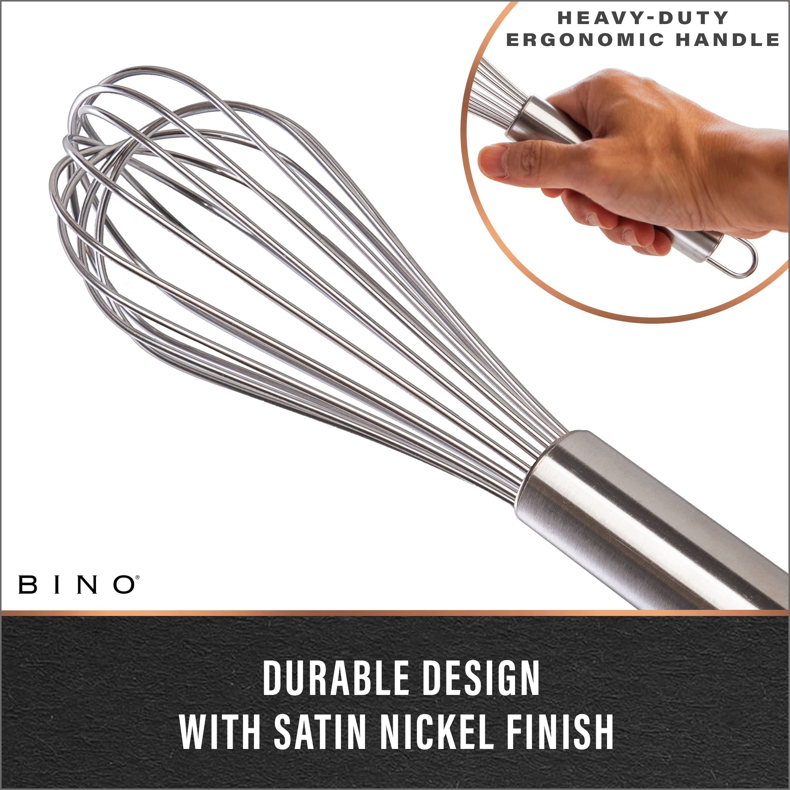 Bino 2-Piece Egg Whisk Set - 12 Inch | Thick Wire Balloon Whisk Set | Manual Egg Beater | Pancake Whisk | Kitchen Whisks For Coo