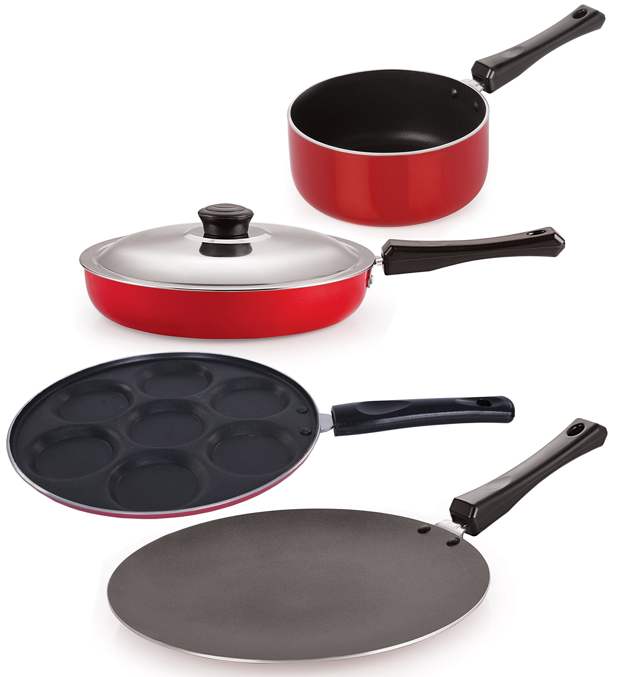 Nirlon NonStick Aluminium Cookware Set, 4Pieces, Red (2.6Mm_Ct_Fp12_Spm_Up)