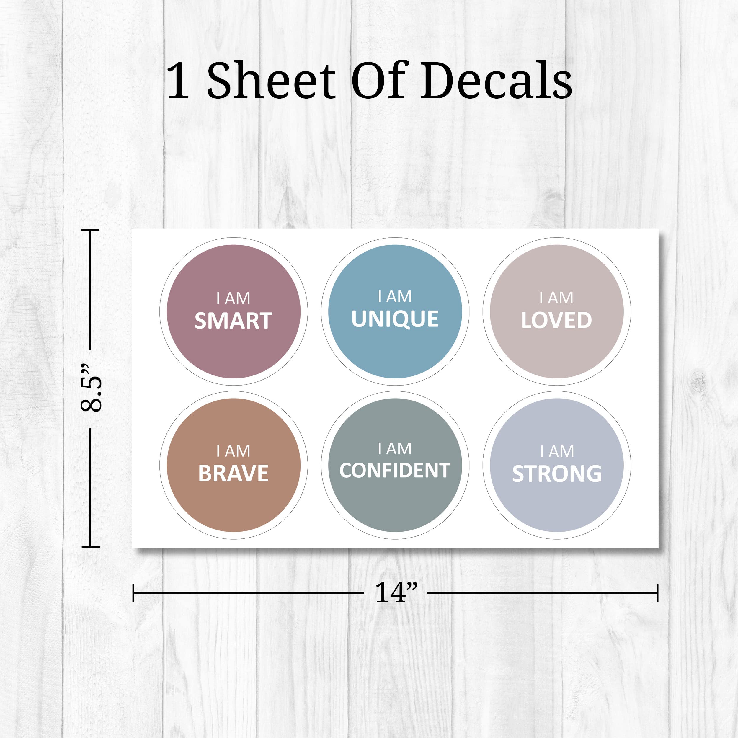 Affirmation Mirror Decals - Set Of 6 Colorful Vinyl Circle Dot Stickers I Am Smart, Unique, Loved, Brave, Confident - Bathroom B