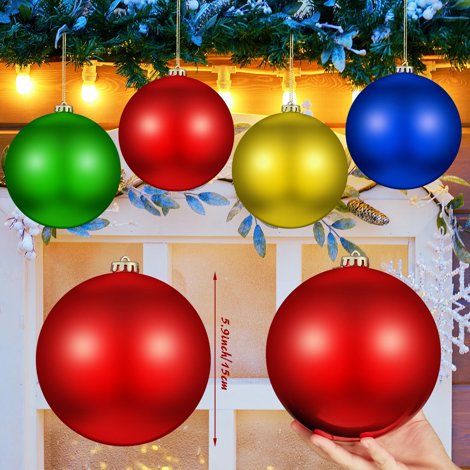 Jenaai 6 Inch Large Christmas Ball Ornaments Giant Jumbo Shiny Christmas Ornament Extra Large Balls with String and Cap for Lawn