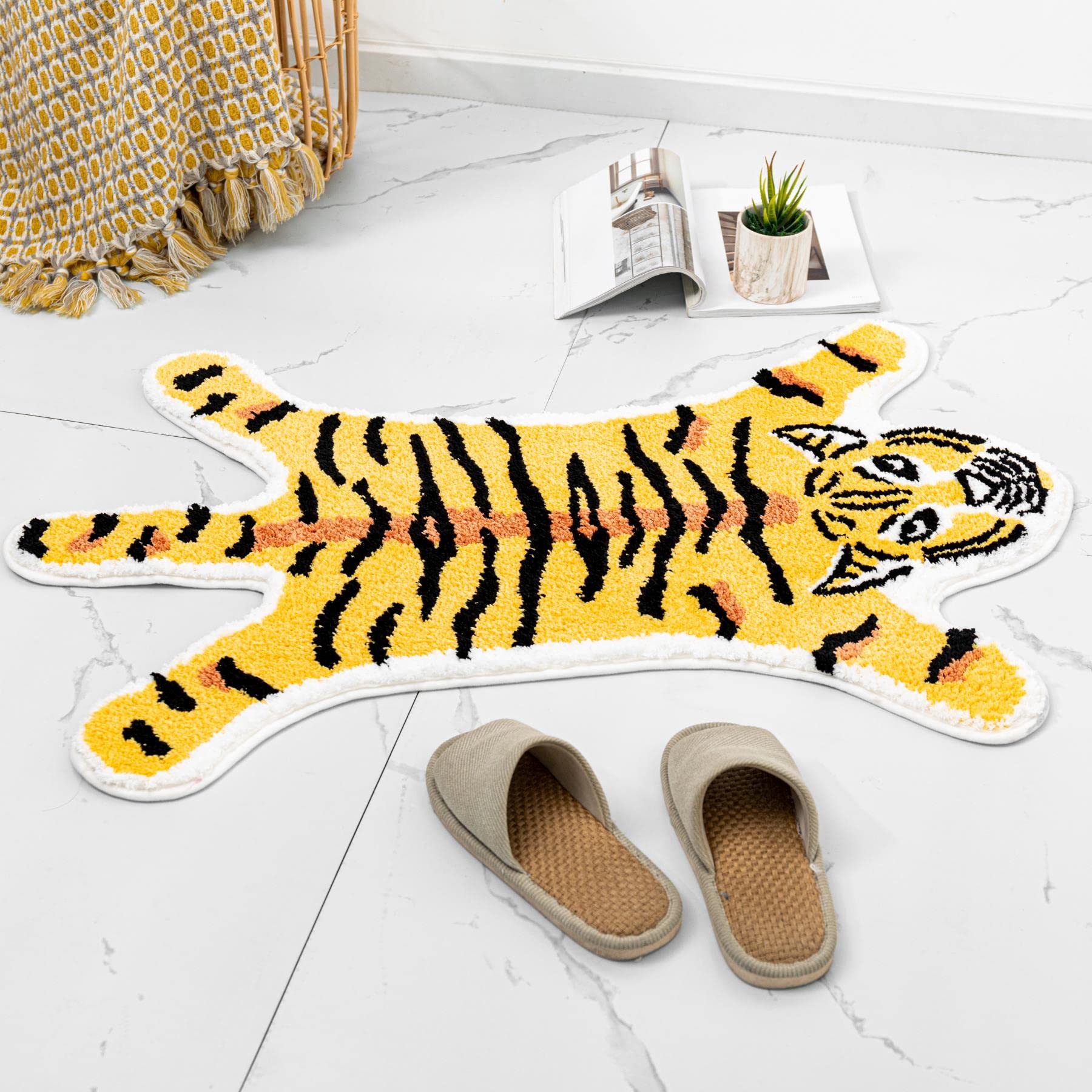 Zscyd-Yingda1992 Tiger Shaped Bath Mat For Bathroom Cute Animals Yellow Tiger Cartoon Bath Rug Non-Slip Absorbent Bathtub Rug Fo