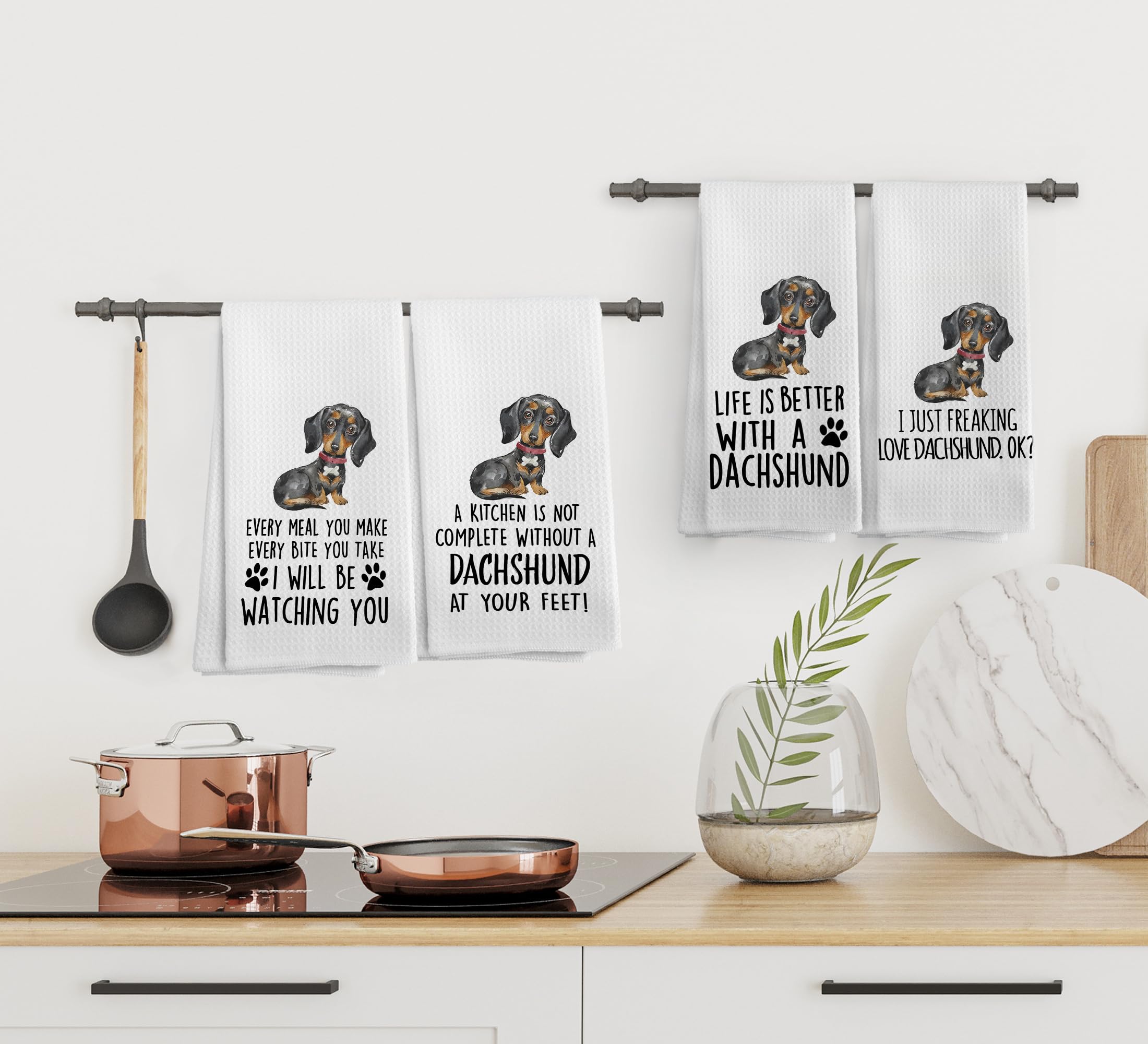 NOQL Dachshund Kitchen Towels and Dishcloths Set of 4, Dachshund Gifts for Lovers Women Hand Towels, Weiner Dog Gifts Drying Clo