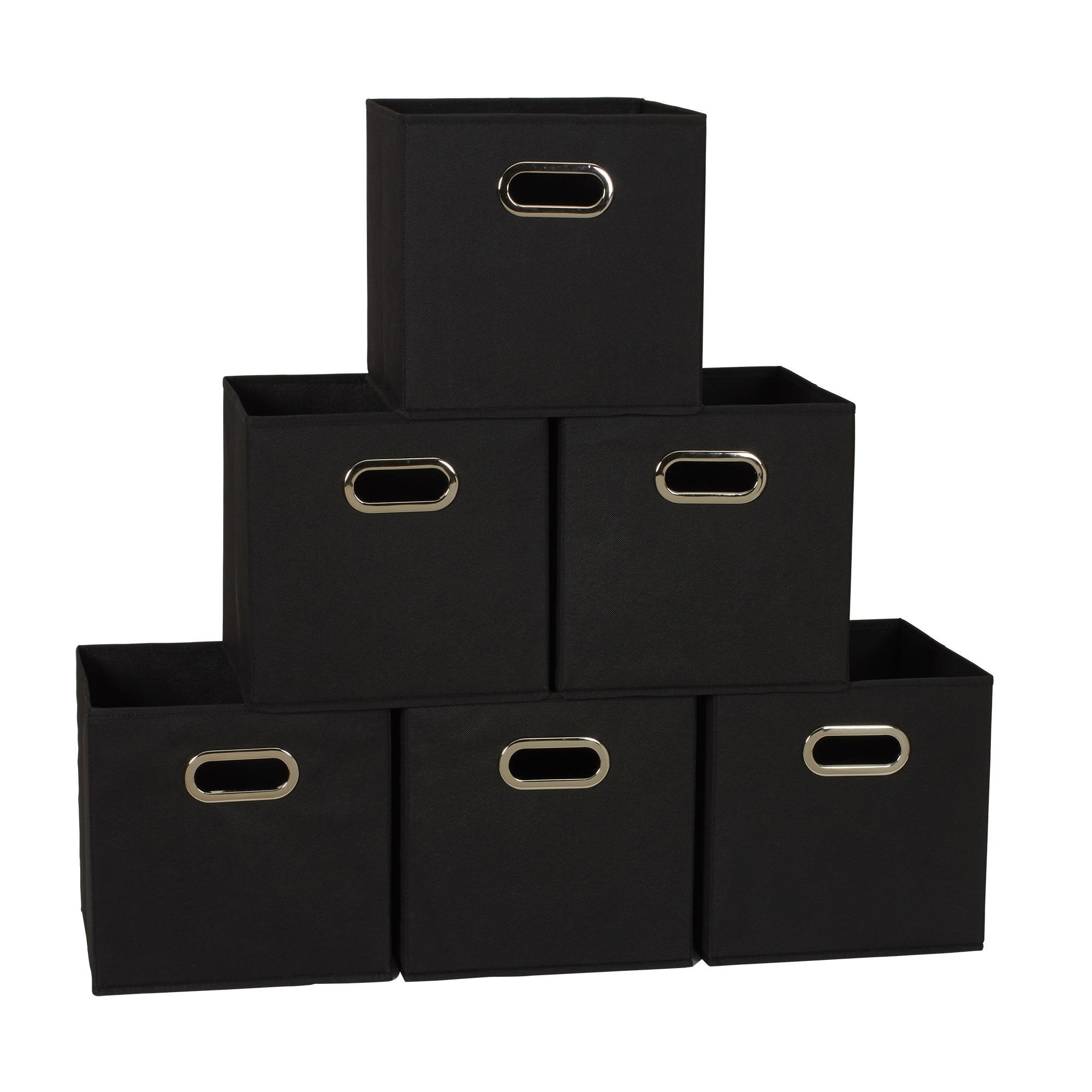 Household Essentials 80-1 Foldable Fabric Storage Bins | Set Of 6 Cubby Cubes With Handles | Black