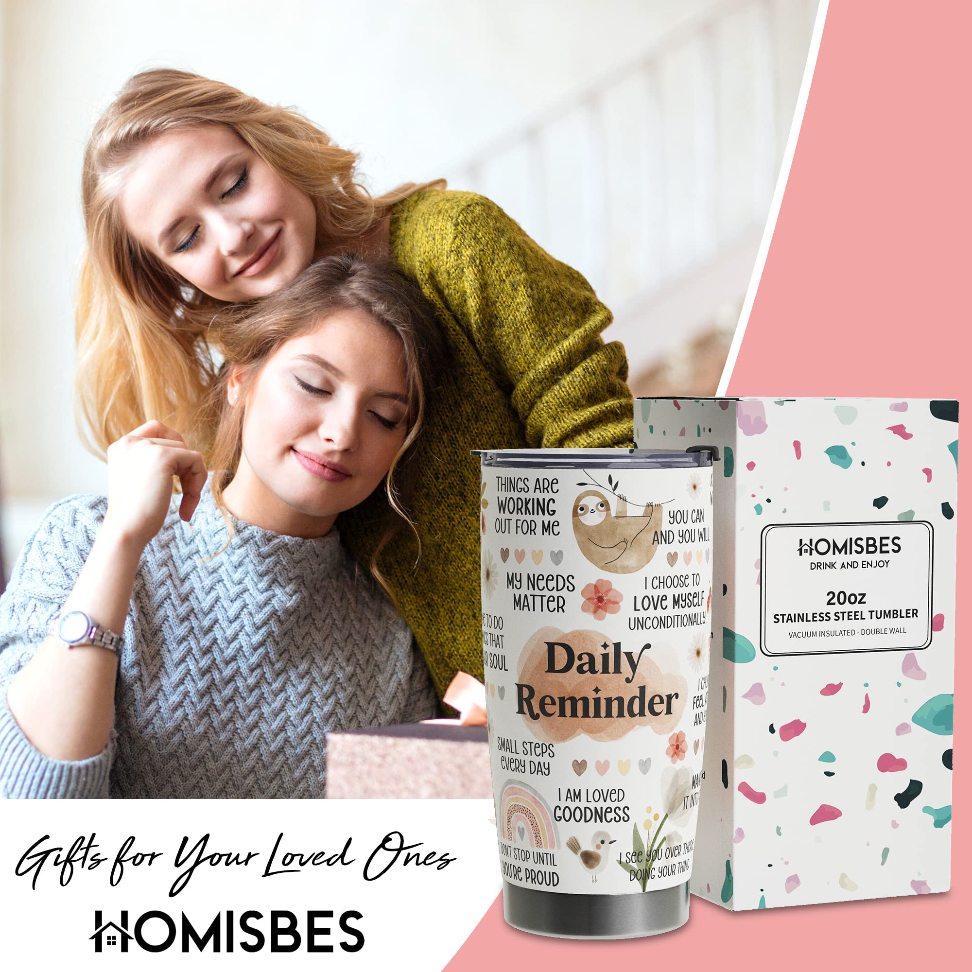 Homisbes Positive Daily Affirmations For Women - Positive Thoughts Travel Mug - Inspirational Gifts - Mental Health Gift - Stain