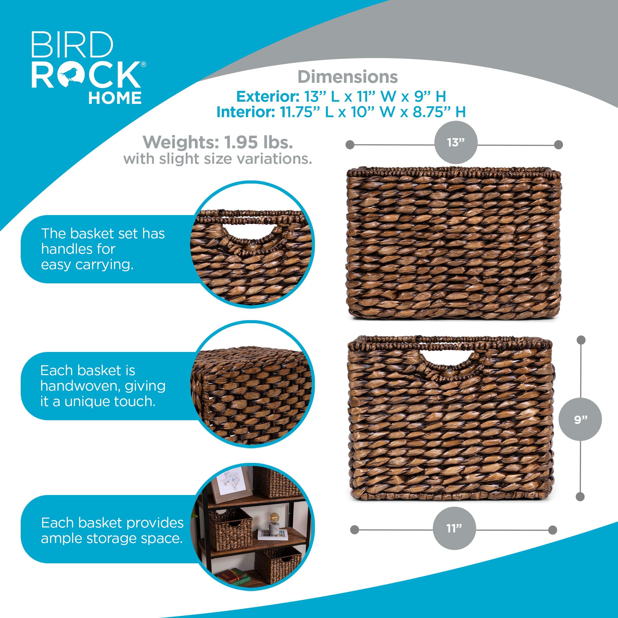 Birdrock Home Storage Shelf Organizer Baskets With Handles - Handwoven Abaca Seagrass Wicker Basket For Pantry, Living Room, Off