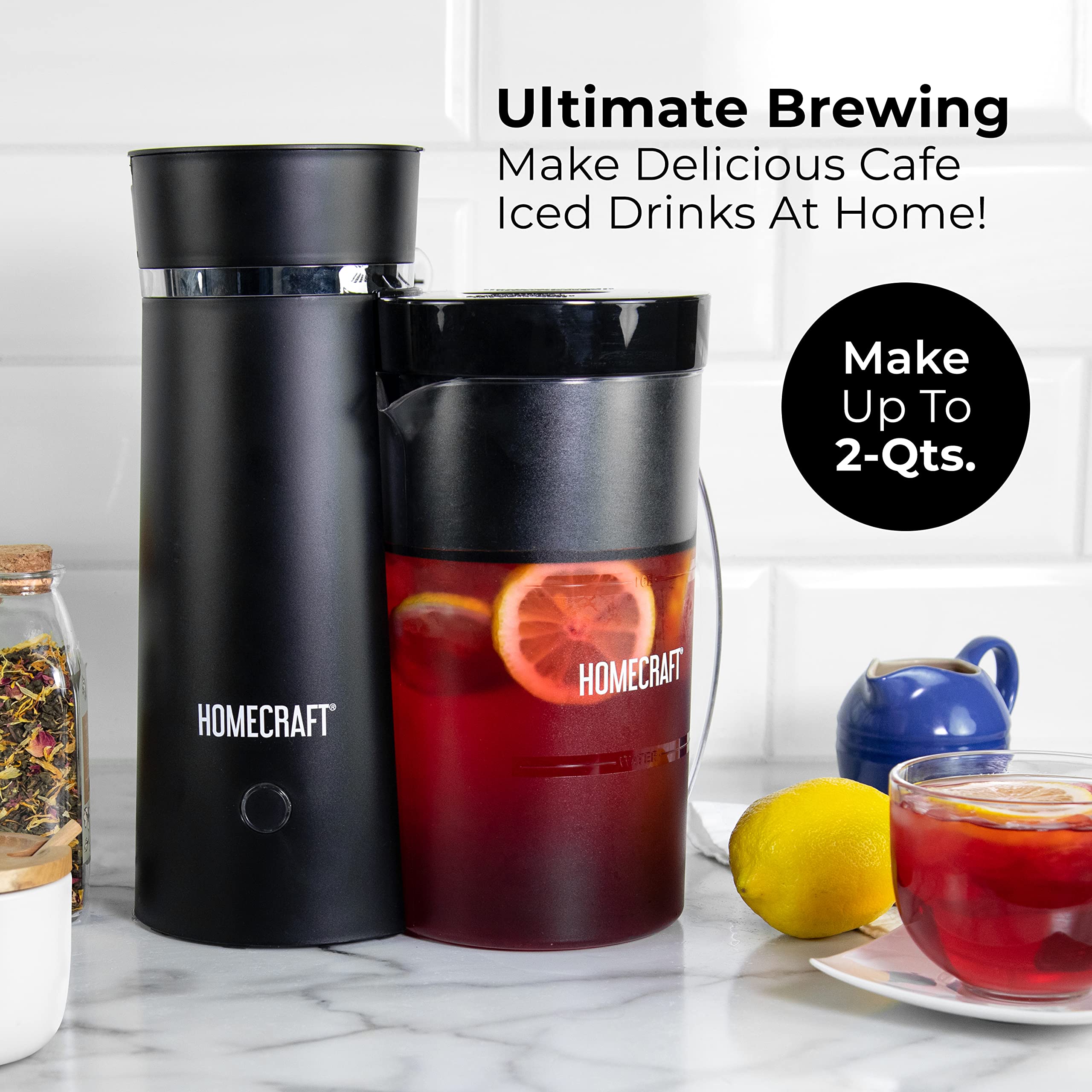 Homecraft Electric Iced Tea Maker For Sweet Tea And Cold Brew Coffee, Double Insulated Pitcher, Black, Small