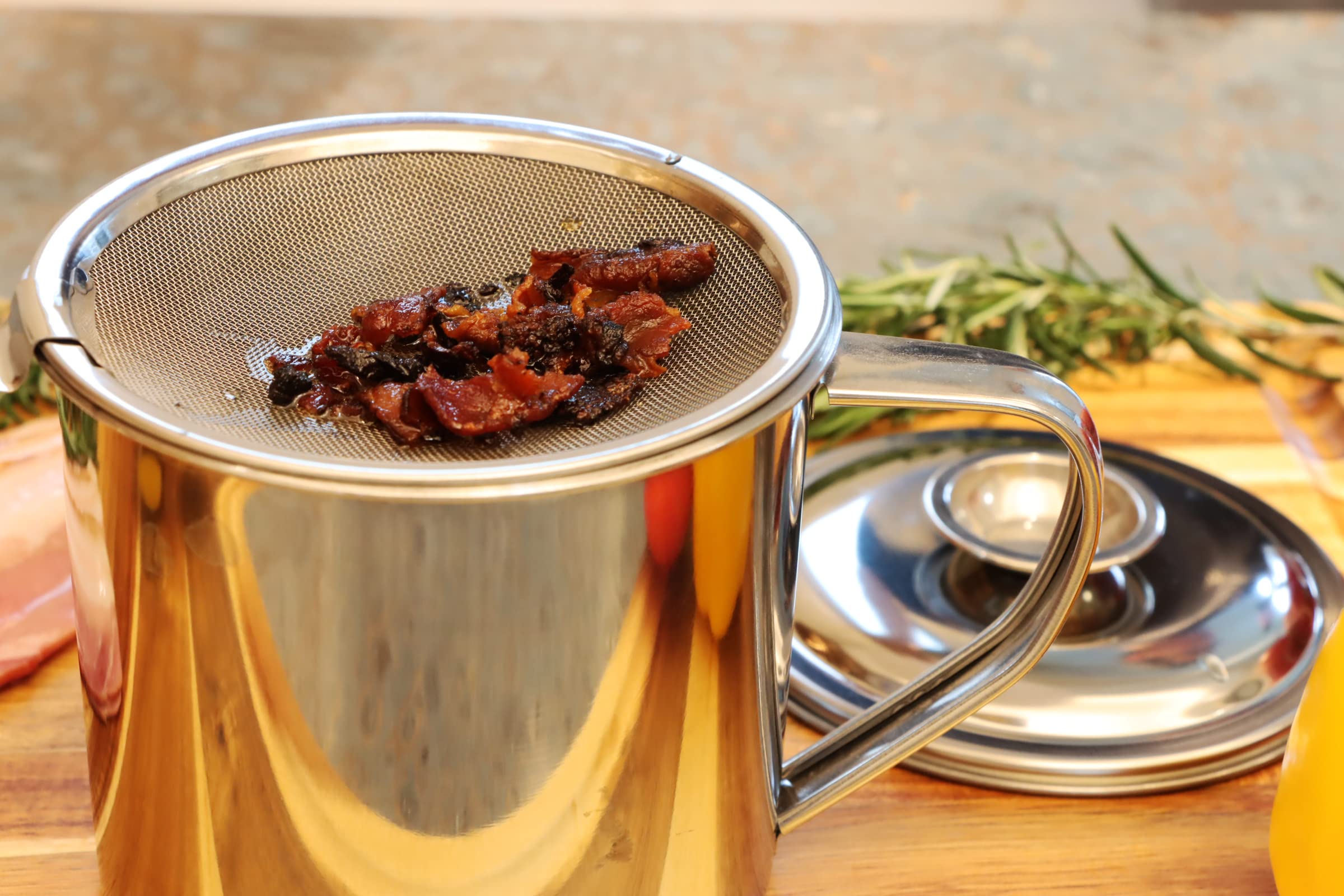 Keissco Bacon Grease Container With Strainer, Stainless Steel Oil Storage Can Container With Fine Mesh Strainer Fat Container Po