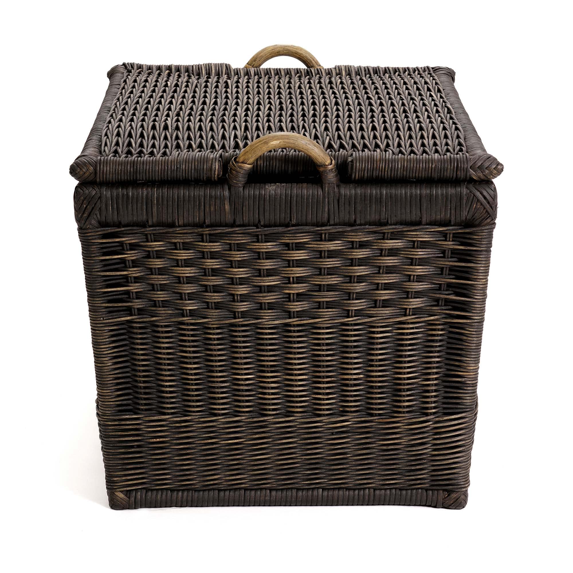 The Basket Lady Lift-Off Lid Wicker Storage Basket, Medium, 20 In L X 15 In W X 14 In H, Antique Walnut Brown