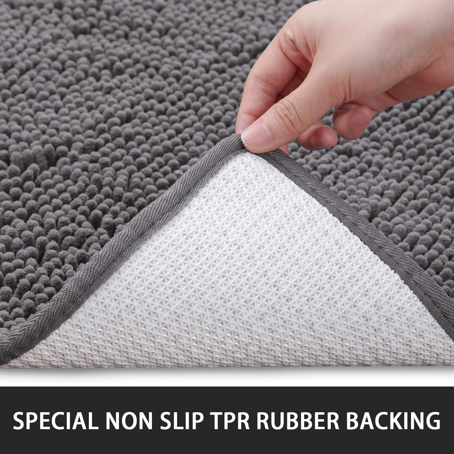 Noahas 24 ' 'x60 ' ' Grey Long Bathroom Rugs Runner Absorbent Bath Mats for Bathroom Non-Slip Washable Carpet Soft Plush Chenille Shower Mats for Bathroom Shaggy Durable Bath Rugs with Rubber Backing