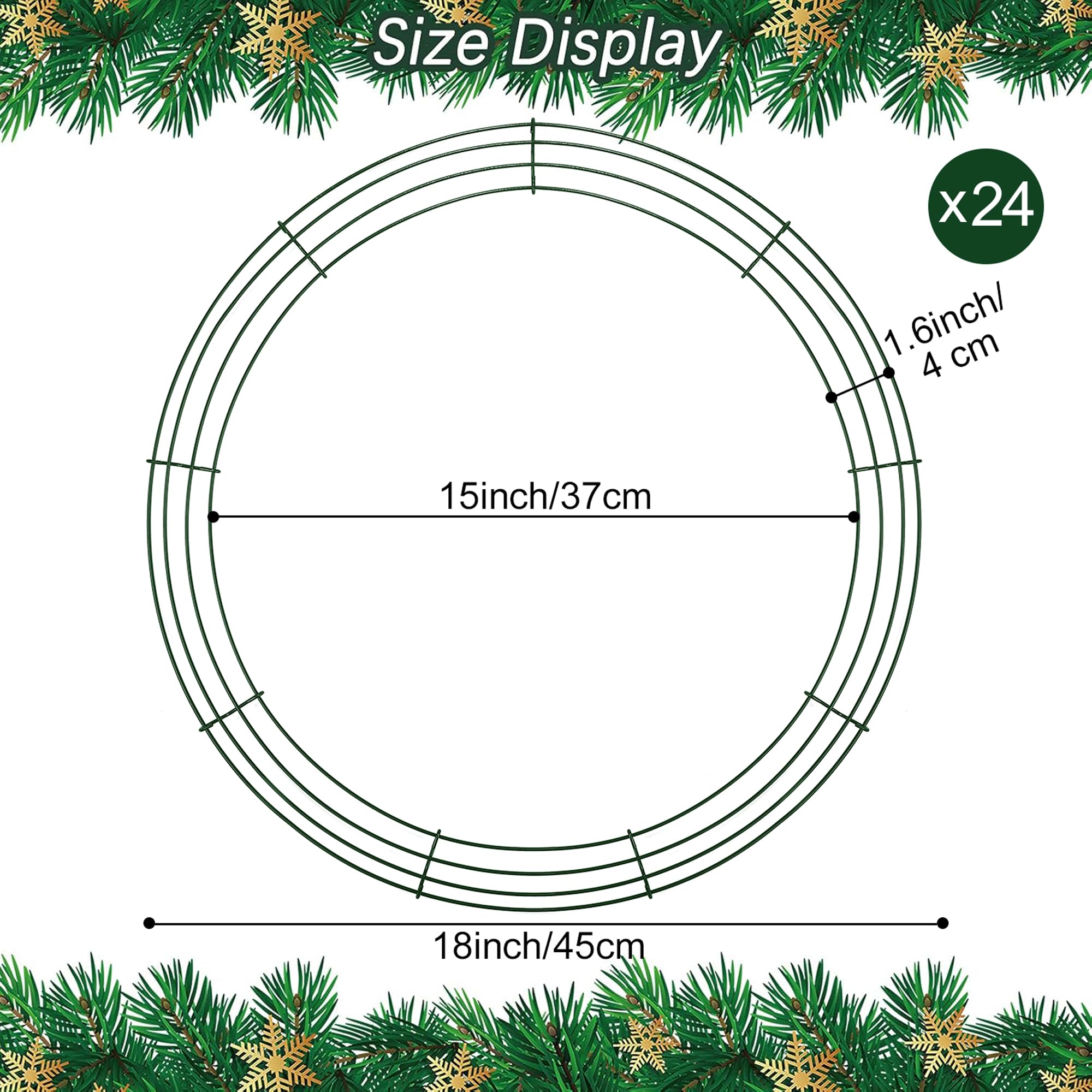 Aodaer 24 Pack 18 Inch Wire Wreath Frame, Christmas Dark Green Wire Wreath, Ring Round Metal DIY Floral Crafts Wreaths for Hallo