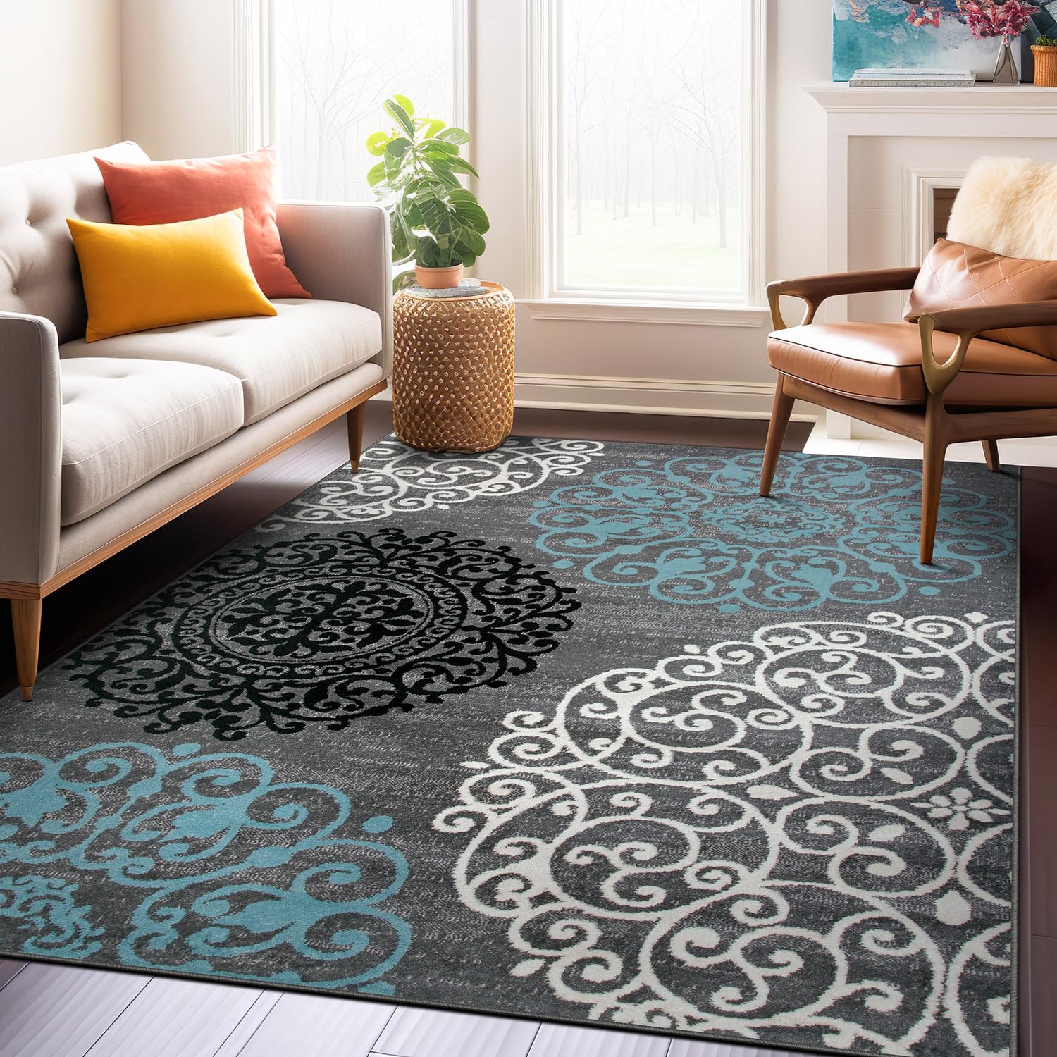 Rugshop Contemporary Modern Floral Perfect for high Traffic Areas of Your Living Room,Bedroom,Home Office,Kitchen Area Rug 66 x