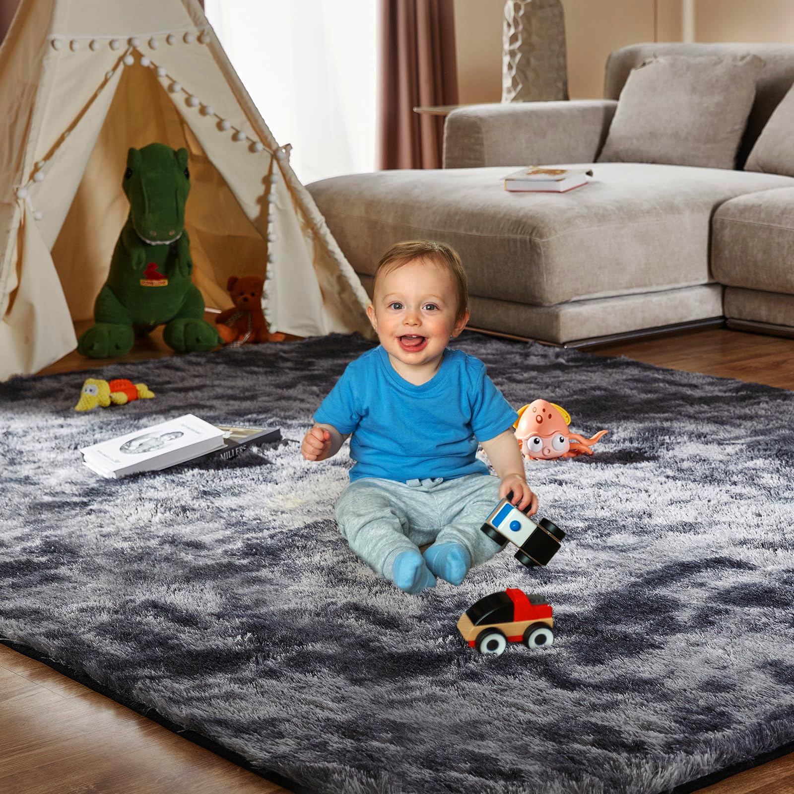 8x10 Feet Area Rugs for Living Room, Shag Fluffy Bedroom Carpet, Soft Rugs for Nursery, Furry Rugs for Girls Boys Kids Room, Ext
