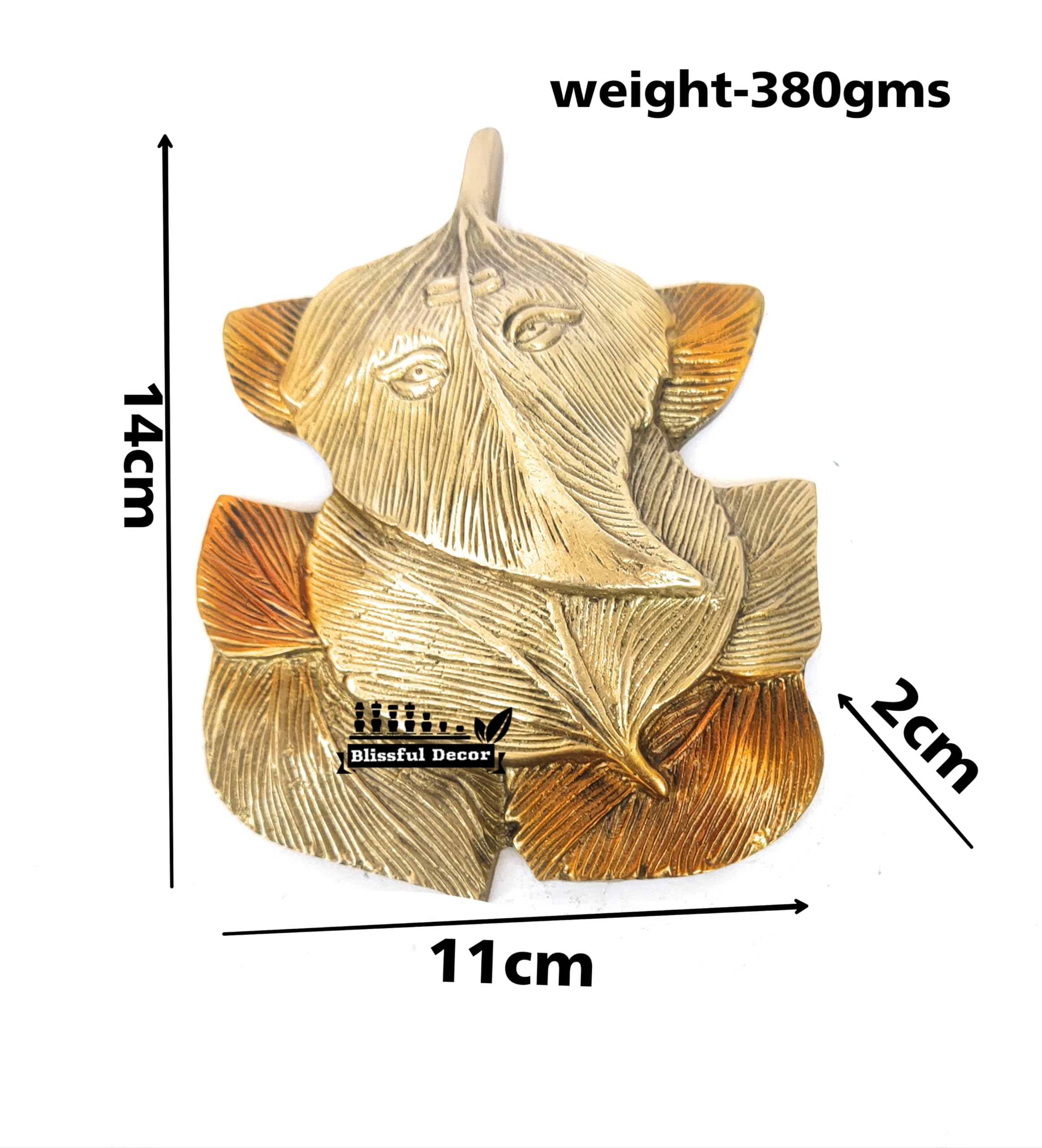 Blissful Decor Brass Pipal Leafs Ganesha Ganpati Idol Ganesha Wall Hanging Hanging Patta Ganesh Ji Ganesha Wall Sculpture Modern