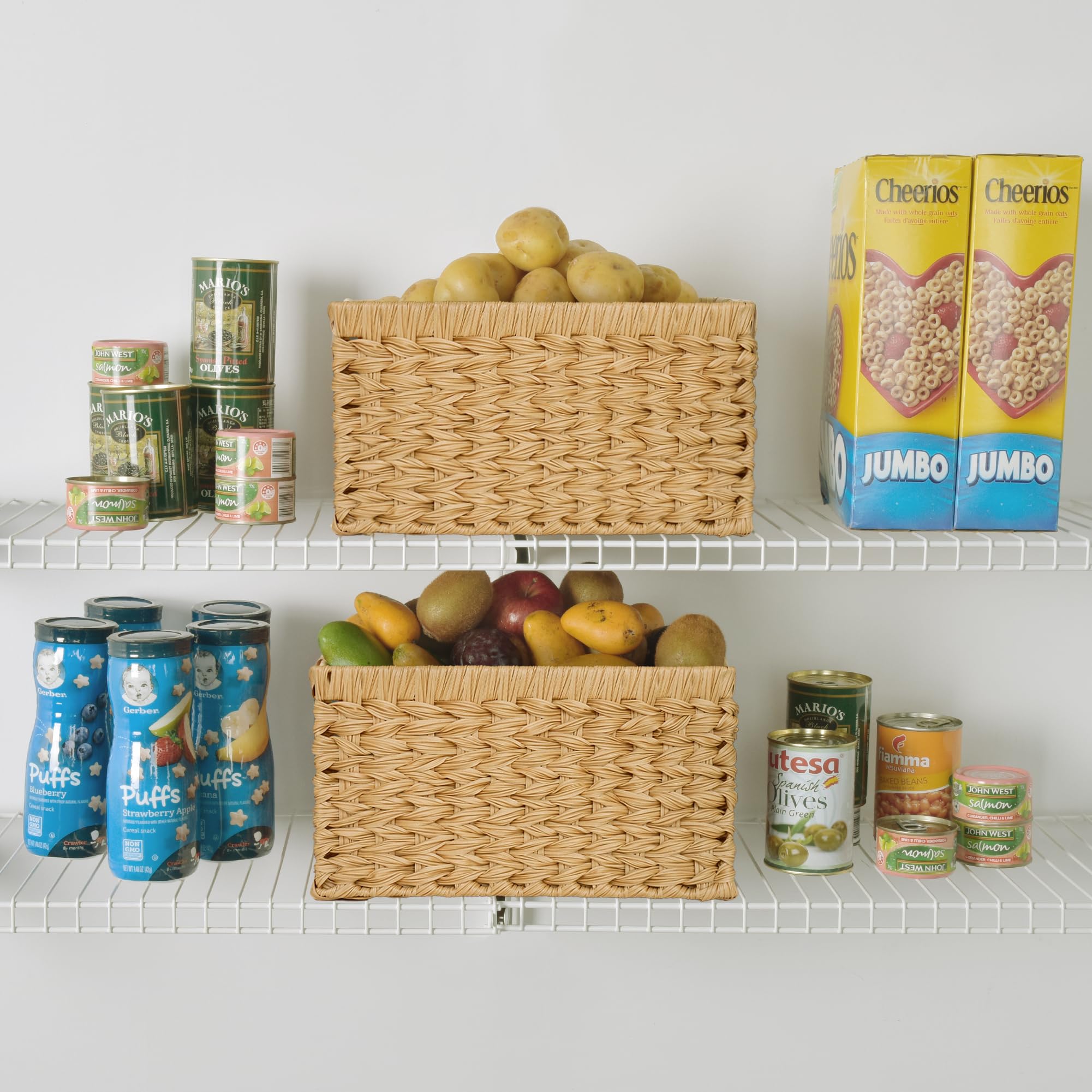 Granny Says Wicker Storage Baskets, Woven Baskets For Shelves, Waterproof Baskets For Organizing, Wicker Baskets With Handles, 2