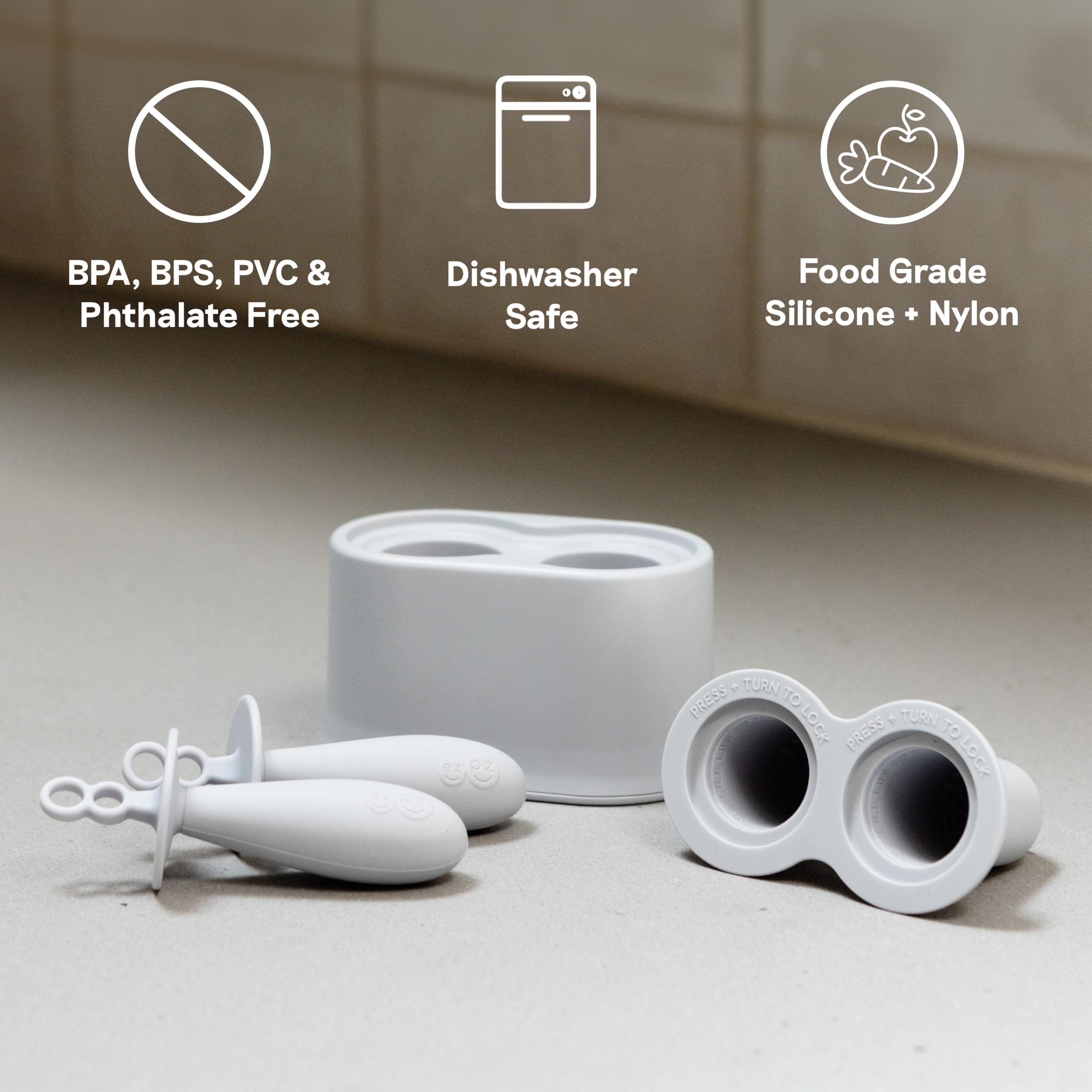 Ezpz Tiny Pops (Pewter) - Popsicle Mold Set With Wands For Infants 4 Months + - Two Pack - Baby Essentials