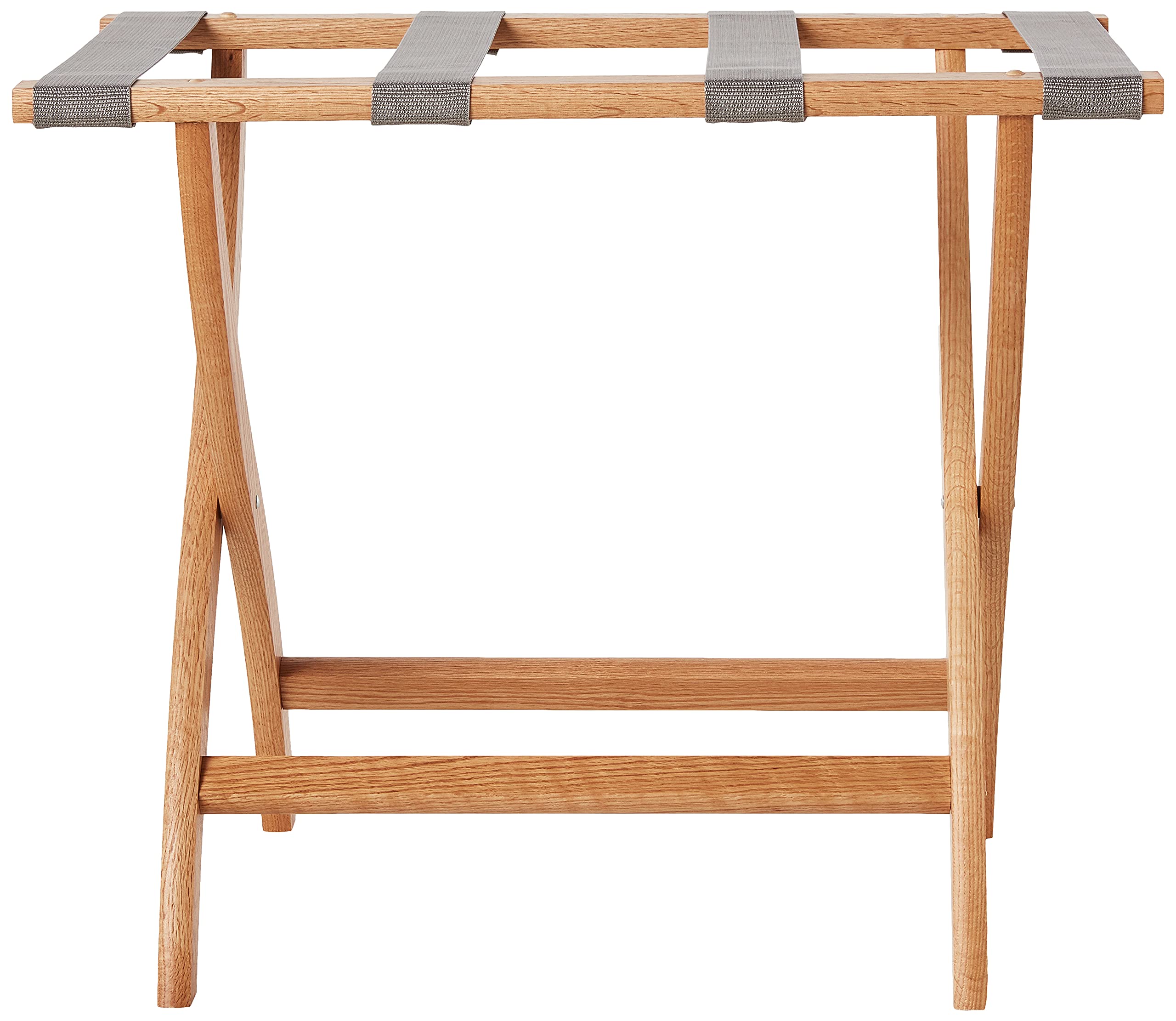 Wooden Mallet Designer Curve Leg Luggage Rack  Grey Straps  Light Oak