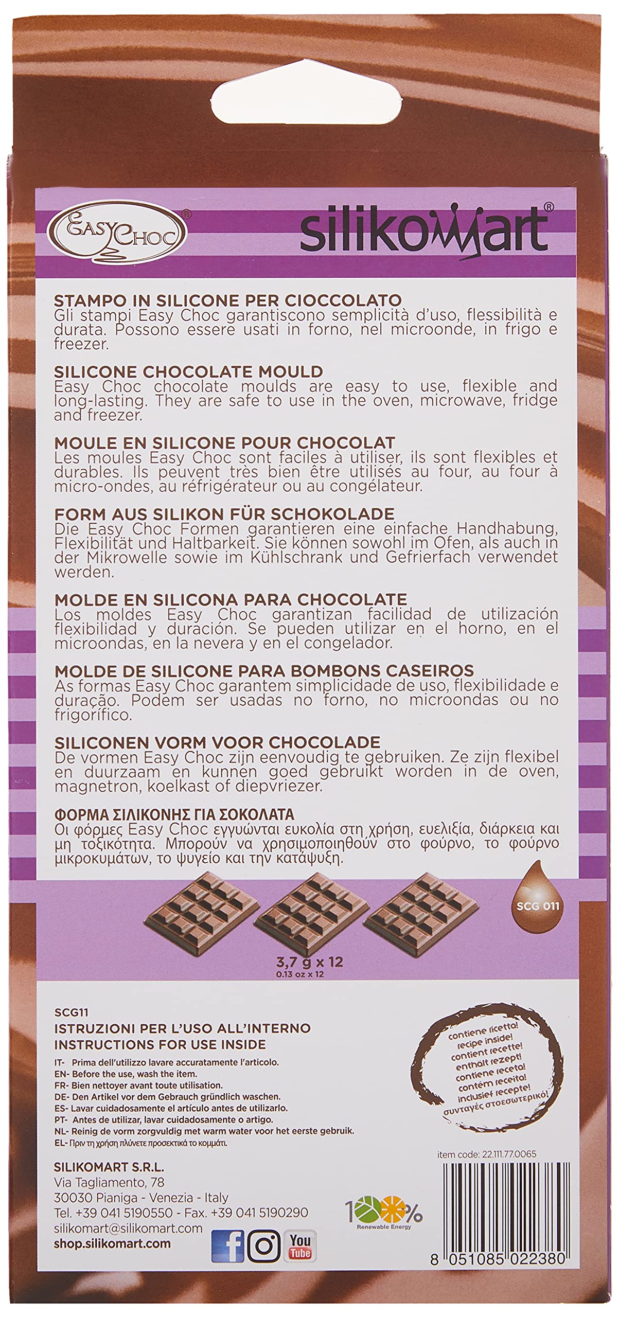 Silikomart Silicone Chocolate Candy Bar Mold, 0.13 Oz X 12