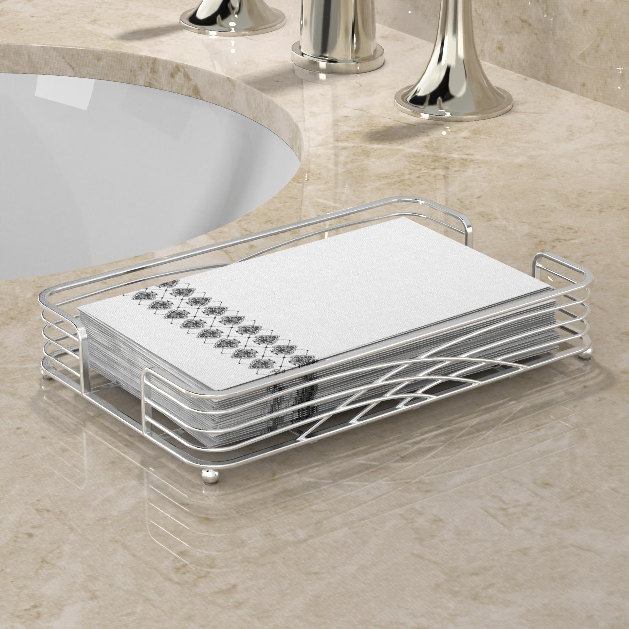 LEVIMETREE Silver Paper Towel Holder - Cast Iron Guest Towel Tray for Bathroom Countertop - Elegant Napkin Holder - Model LEVI094