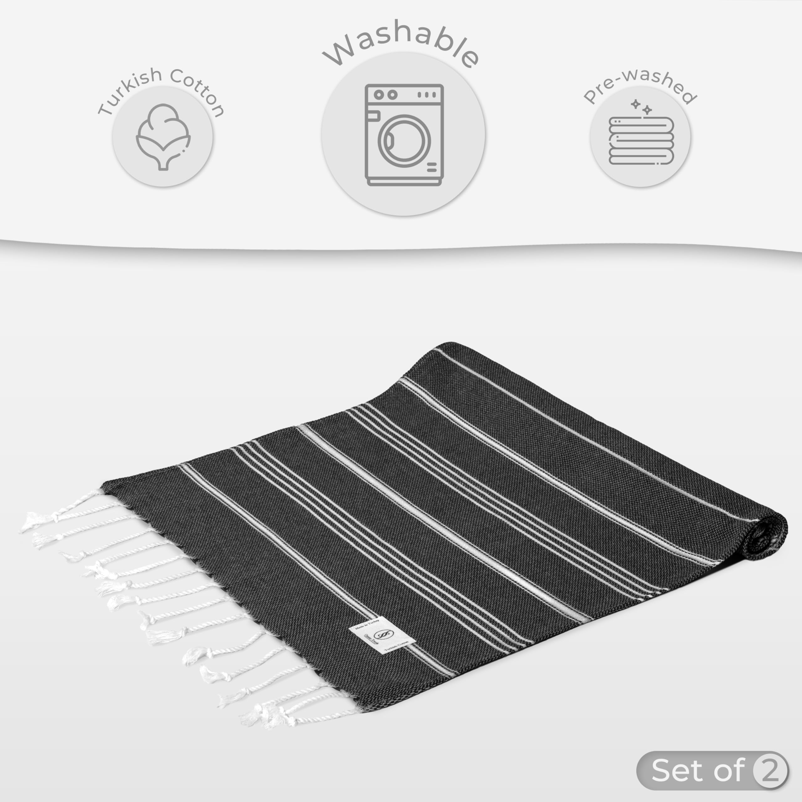 Ossano Towels Turkish Classic Hand Towel Set Of 2 - Decorative Towels For Kitchen And Bathroom - Versitale -Tea, Drying, Hand, D