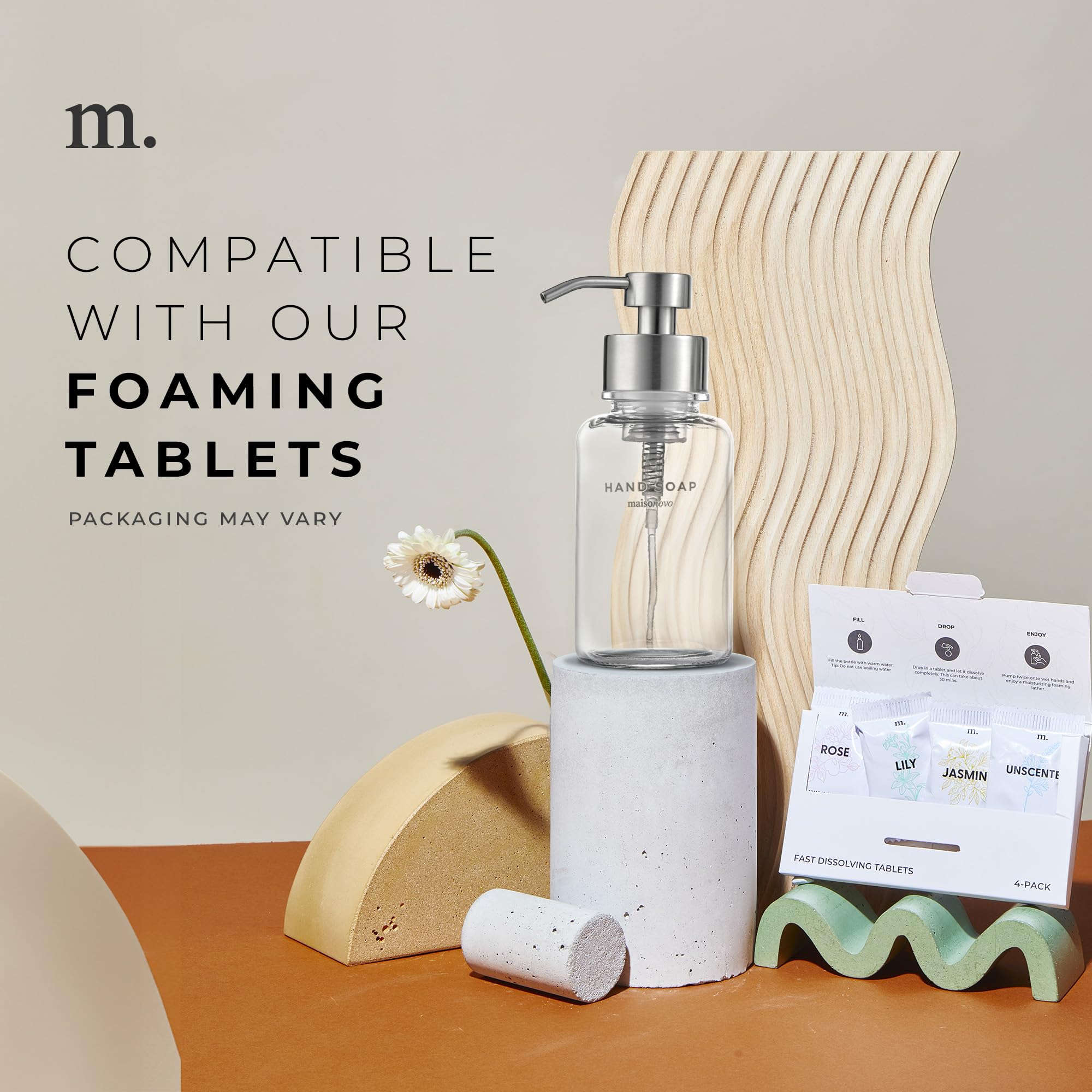 Maisonovo Glass Foaming Hand Soap Dispenser | Silver Foaming Soap Dispenser Clear Bottle Silver Pump X 1 W/Labels