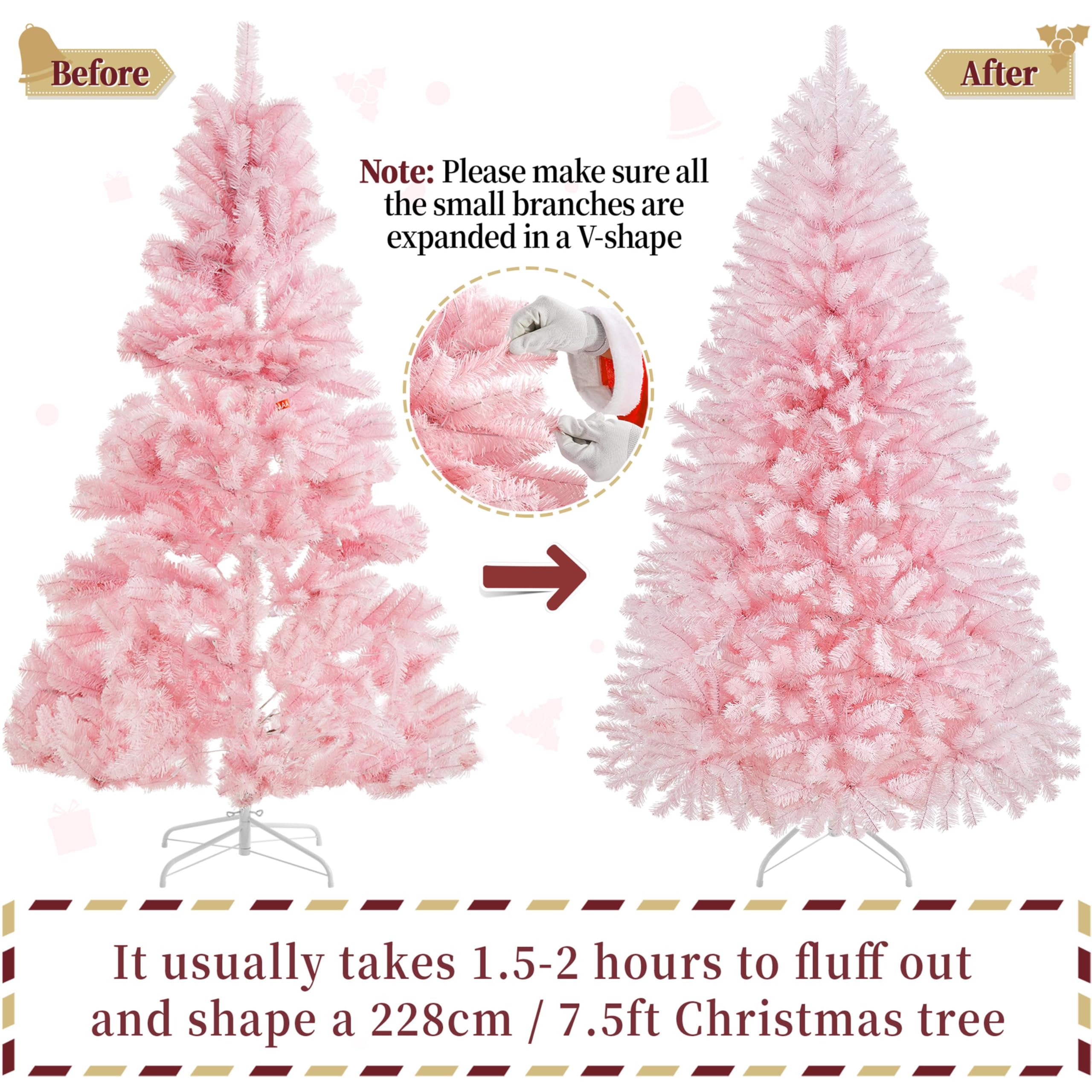 Yaheetech 7.5ft Pre-lit Artificial Hinged Christmas Tree Prelighted Full Holiday Xmas Tree for Home Party Decoration with 550 Wa