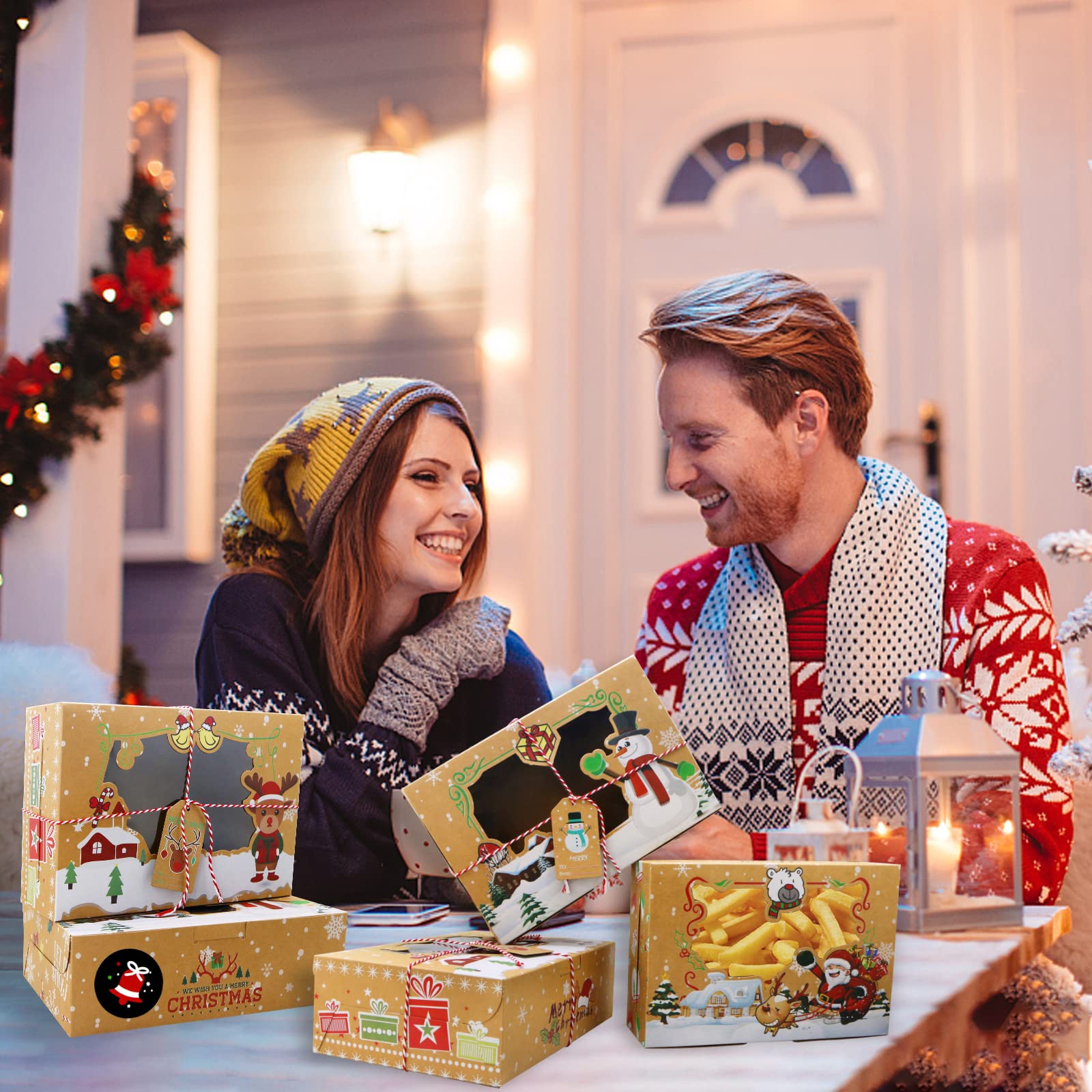 Zmciner 12 Pcs Christmas Cookie Boxes With Window Christmas Bakery Boxes Treat Boxes Baking Boxes For Gift Giving For Pastries,