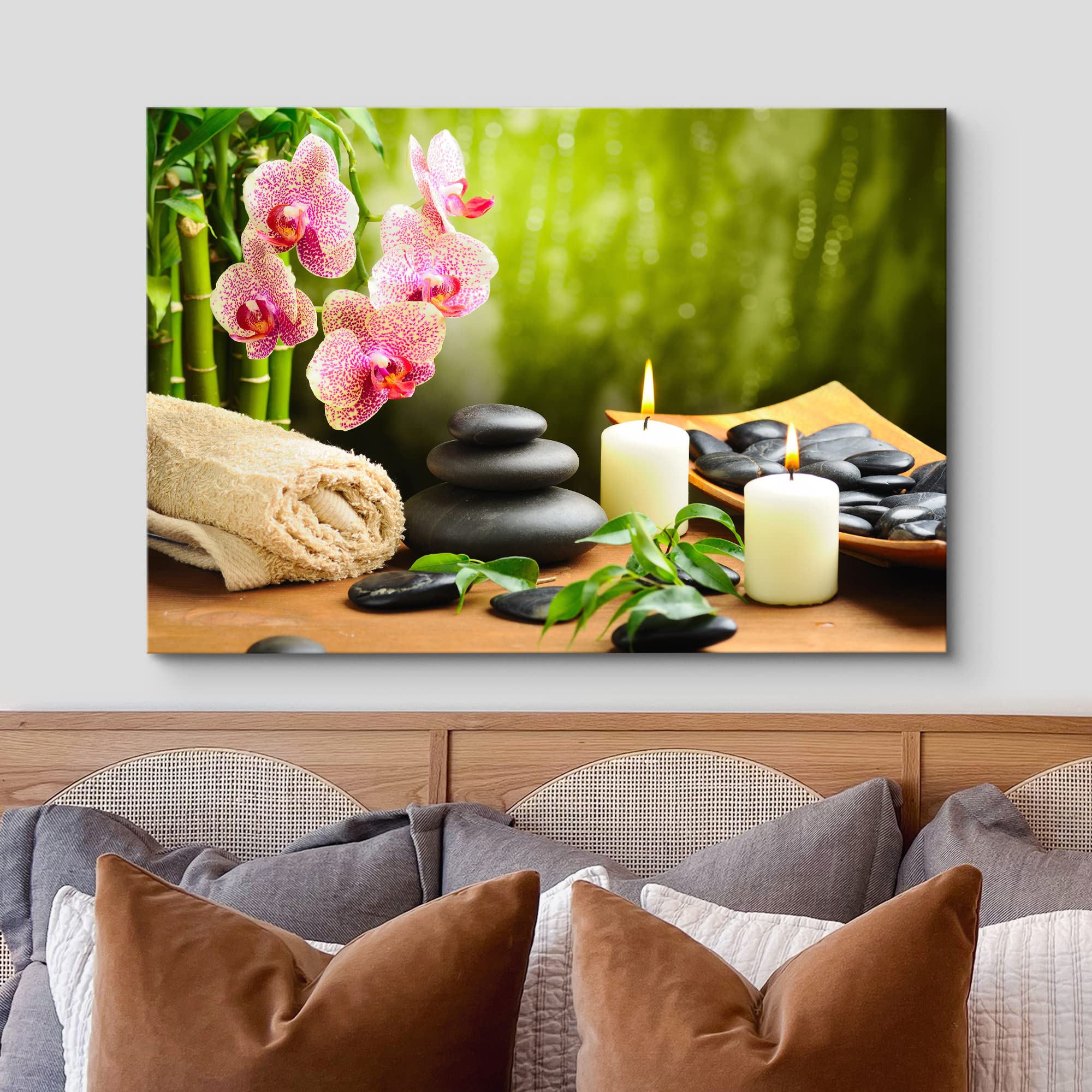 Wall26 Canvas Print Wall Art Meditation Yoga Massage Stones Pink Orchid Flowers Nature Wilderness Photography Realism Rustic Lan