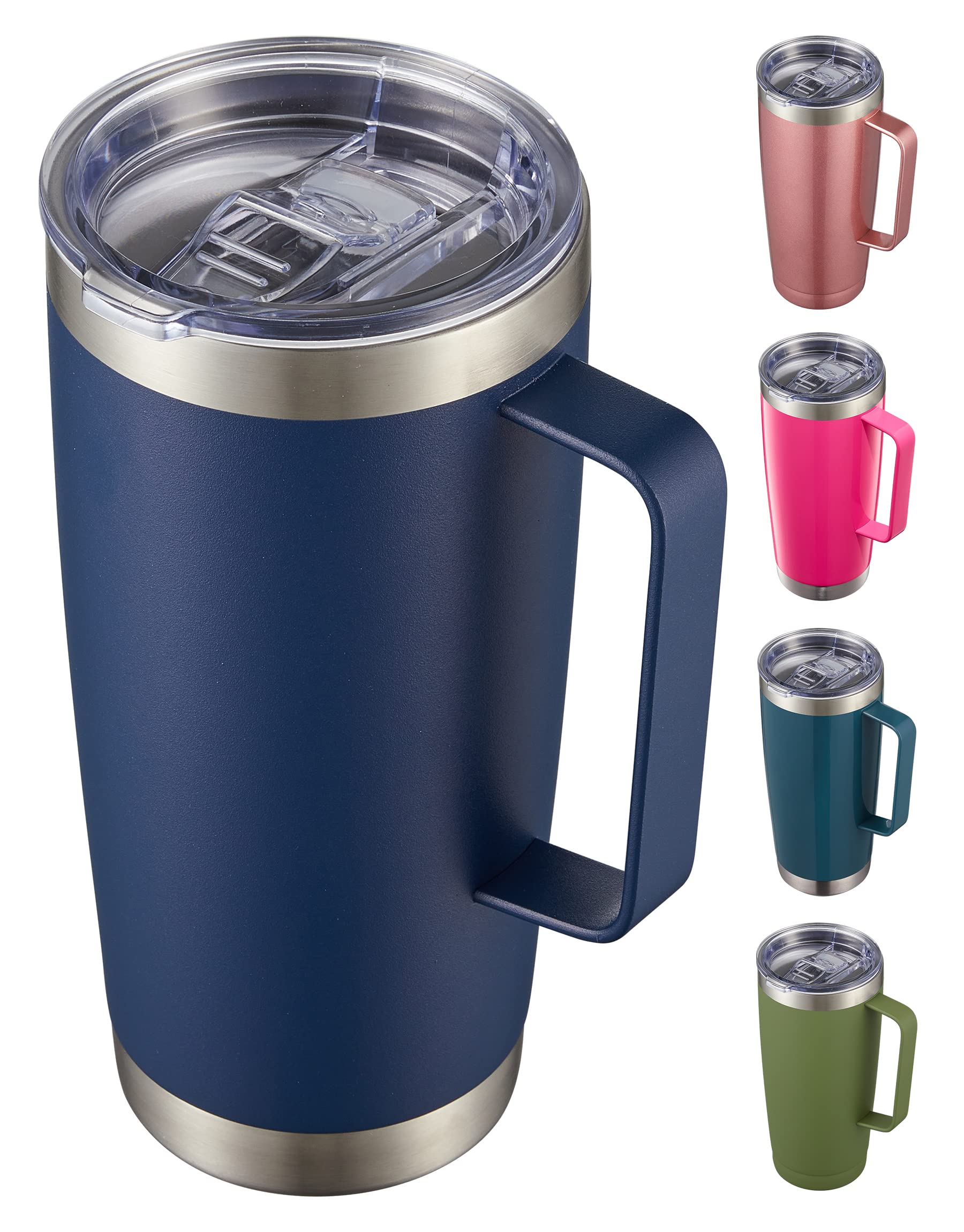 CIVAGO 20 oz Tumbler Mug with Lid and Straw  Insulated Travel Coffee Mug with Handle  Double Wall Stainless Steel Vacuum Coffee Tumbler  Thermal Coffee Cup  Navy Blue