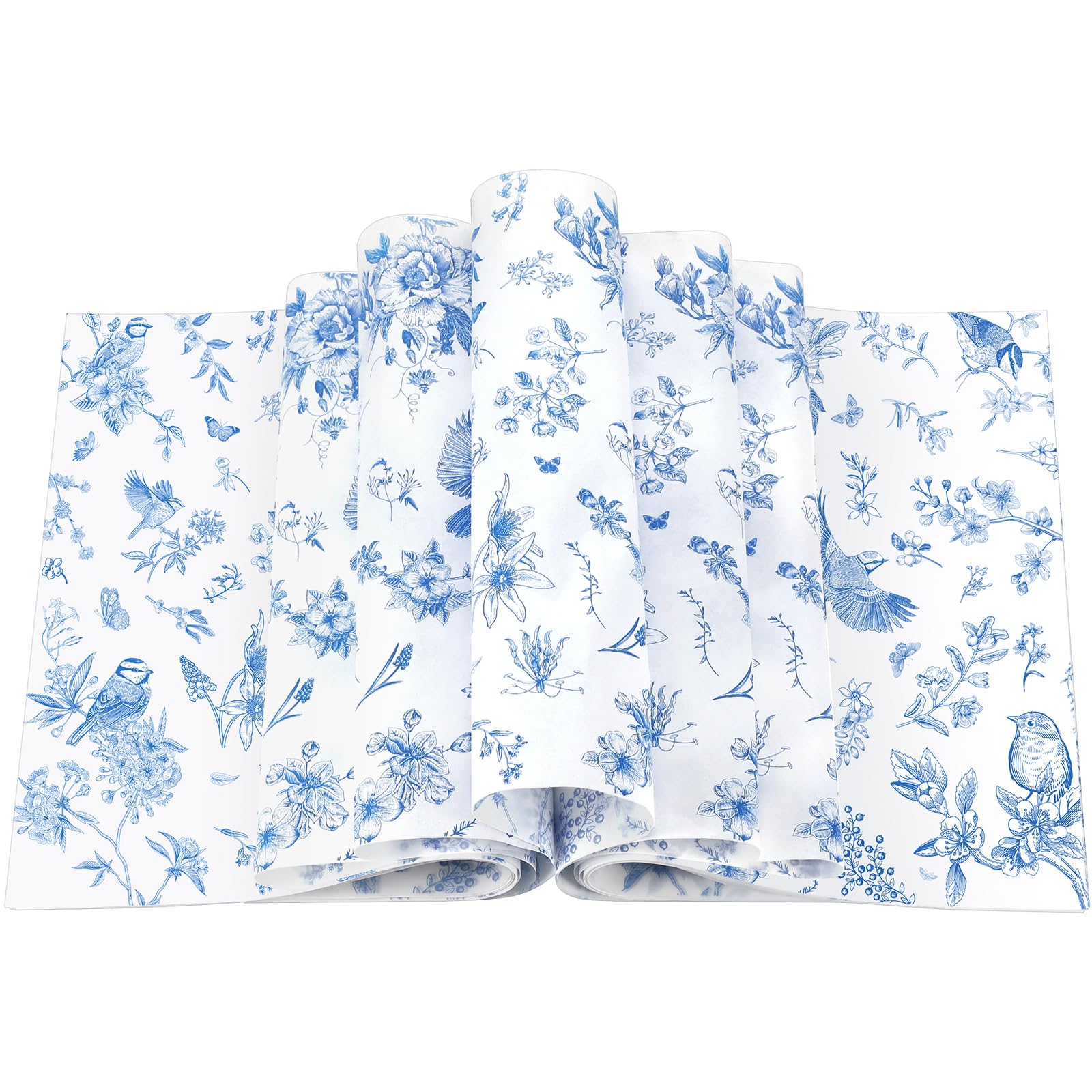Feifeiya 200 Pcs Floral Wax Paper Sheet for Food Chinoiserie Bird Deli Paper Waterproof Sandwich Wrapping Greaseproof Food Baske