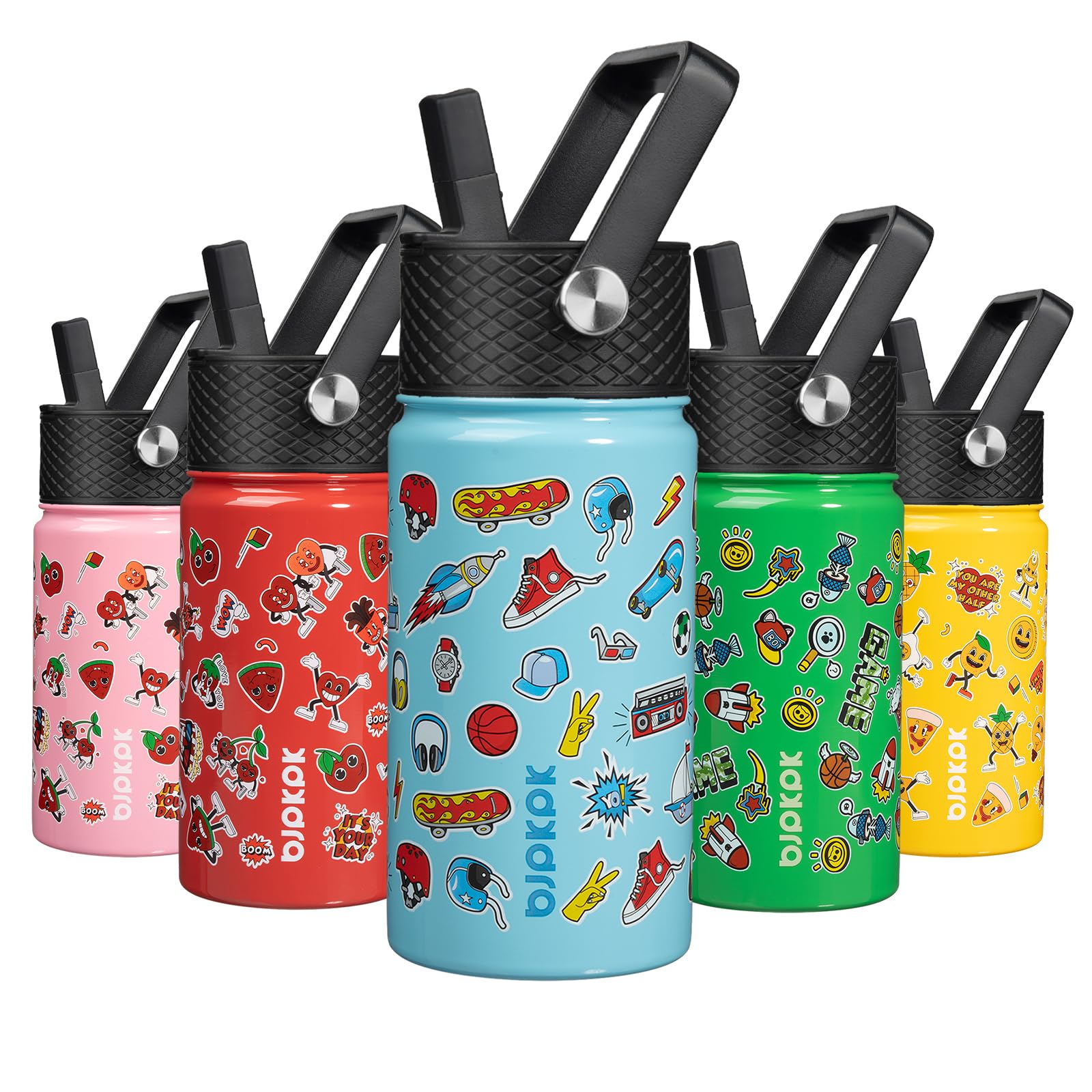 BJPKPK Insulated Water Bottle with Straw Lid, 15 oz Stainless Steel Metal Water Bottles, Reusable Leak Proof BPA Free Water Bott
