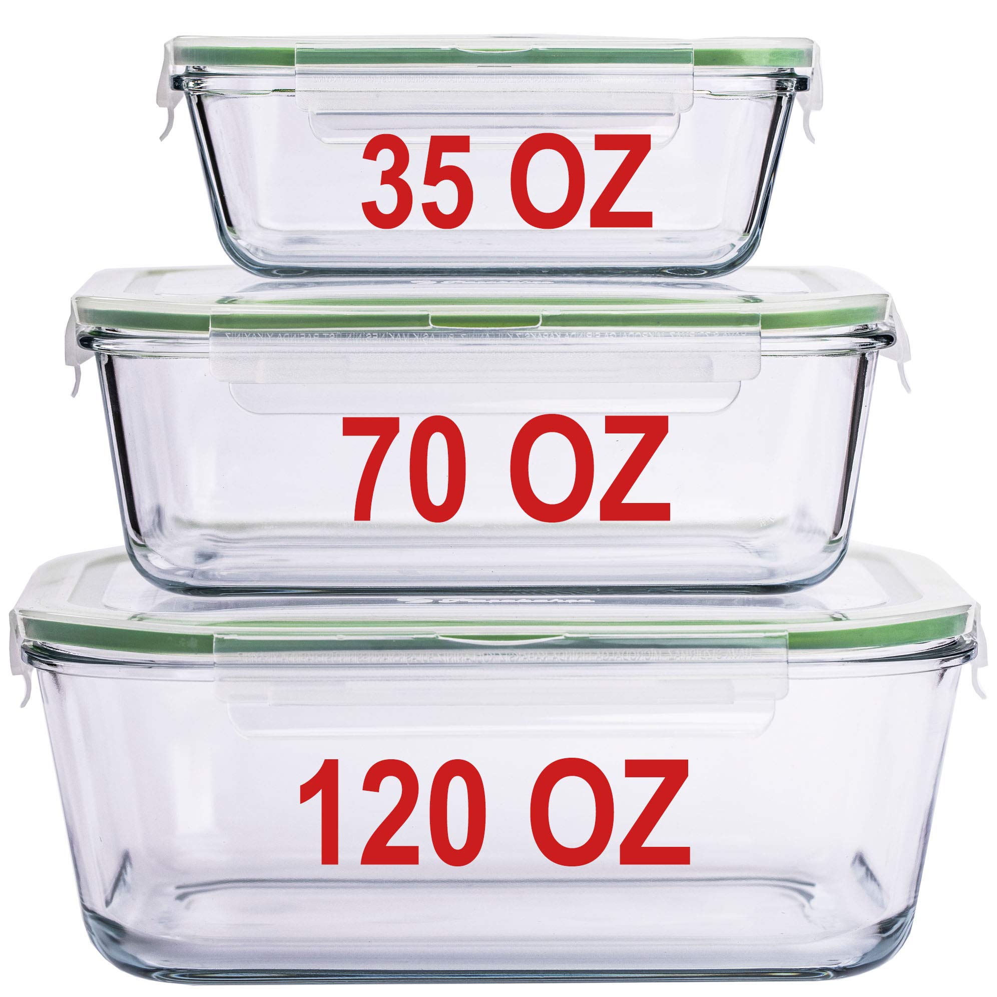 Agtrade Large Leakproof Glass Rectangle Food Storage Container Set With Locking Lid , 112 Oz / 60 Oz / 33 Oz Family Size Contain