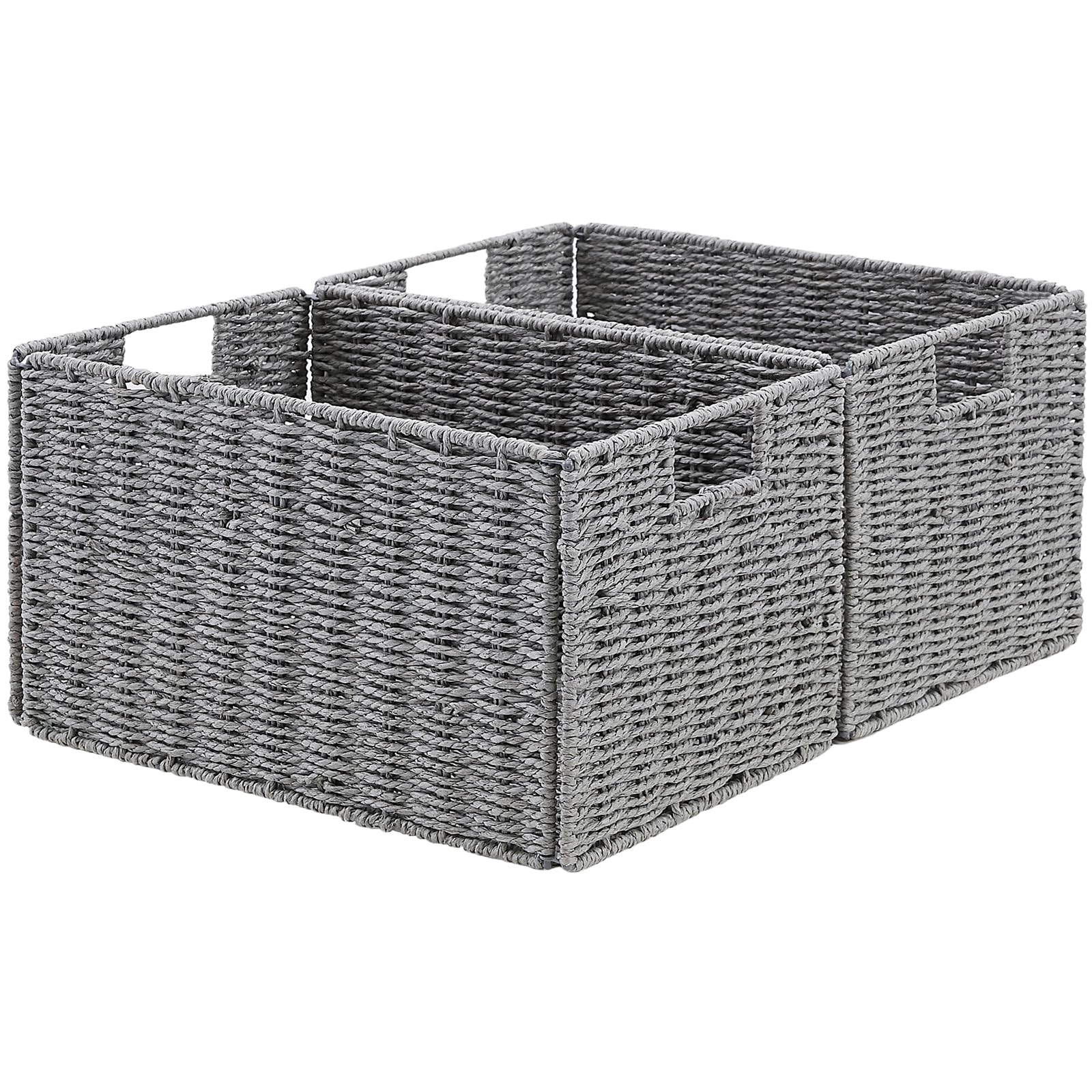 Vagusicc Wicker Basket, Baskets For Organizing, Set Of 2 Woven Paper Rope Wicker Storage Basket With Handles, Foldable Large Cub